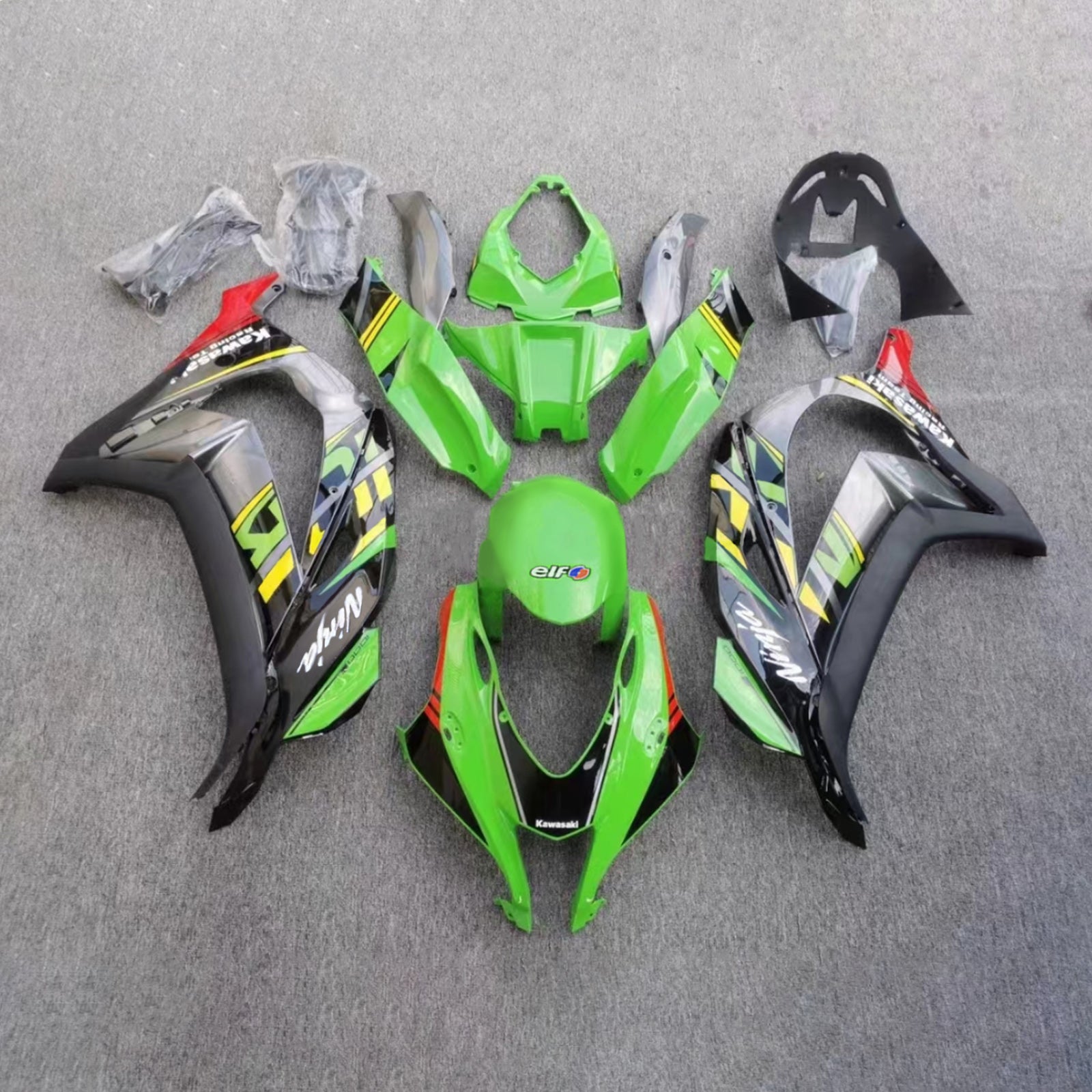 Amotopart 2016-2020 Kawasaki ZX10R Black&Green Style7 Fairing Kit