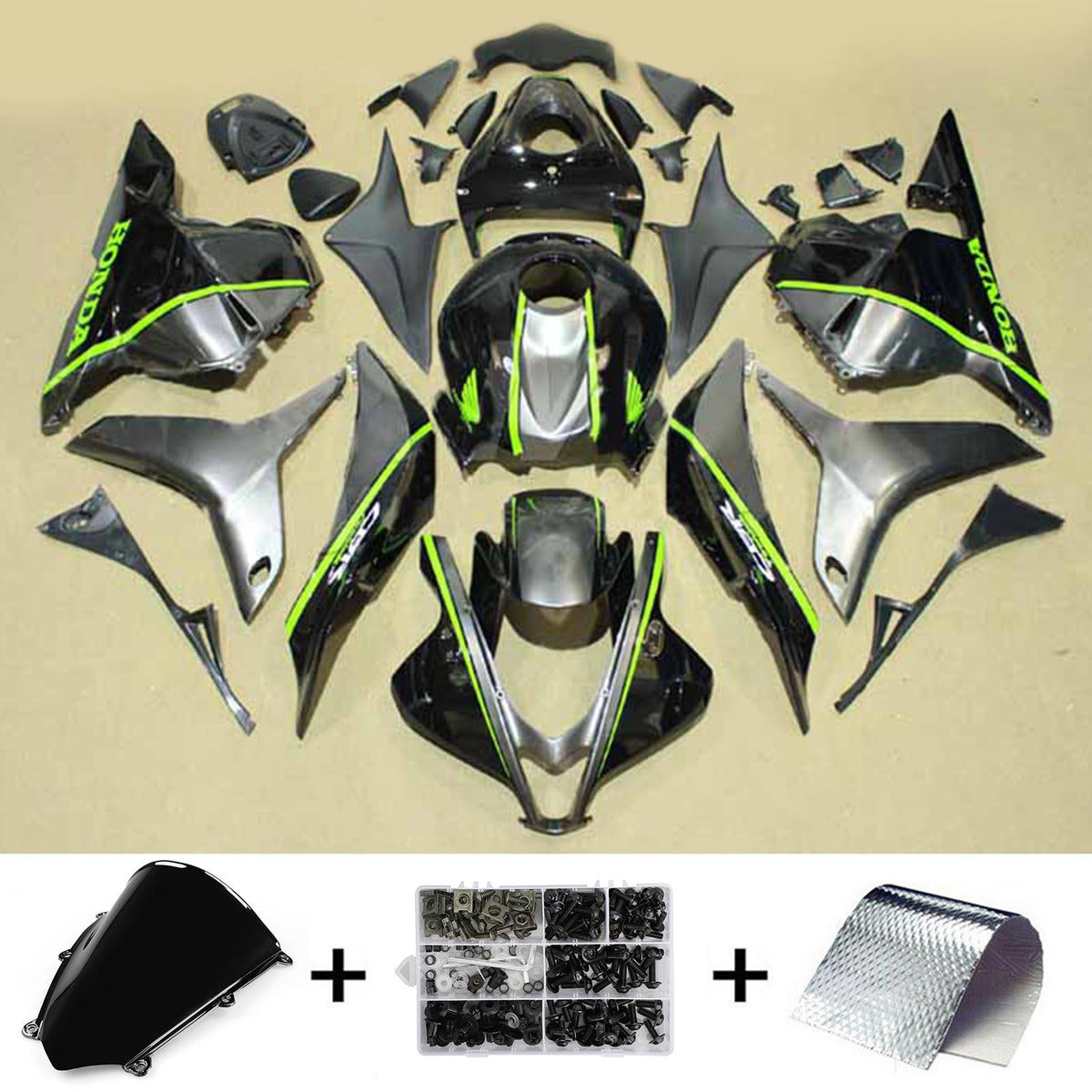 Kit carena Amotopart 2009-2012 Honda CBR600RR nero verde