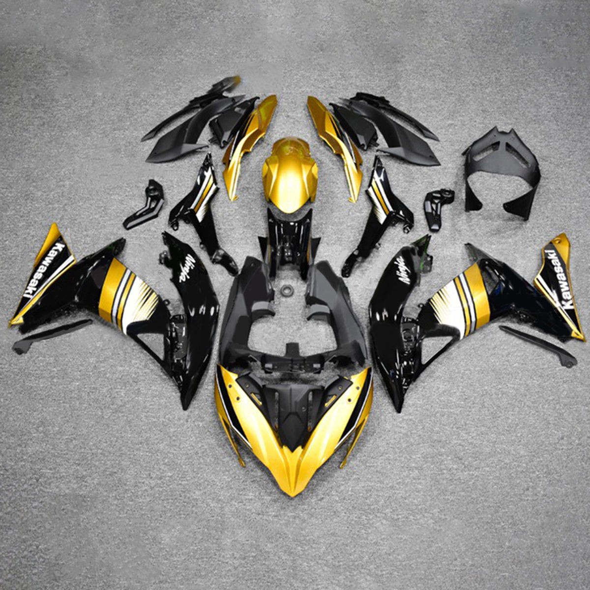 Amotopart 2017-2019 Kawasaki ER6F/Ninja650R Black&Gold Fairing Kit