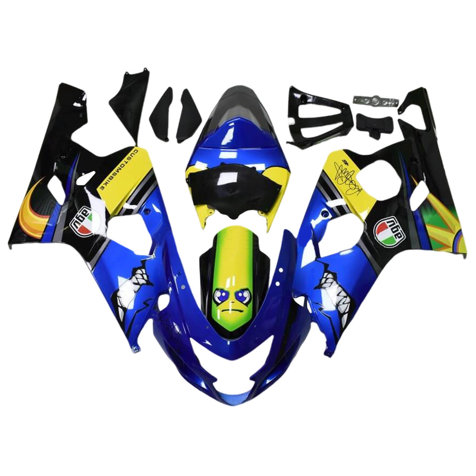 Amotopart 2004-2005 K4 GSXR 600/750 Suzuki Kit de carenado Monster azul y amarillo