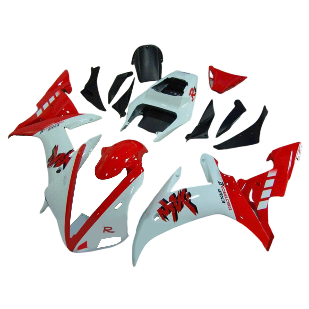 Amotopart 2002–2003 Yamaha YZF R1 Verkleidungssatz, glänzend weiß/rot
