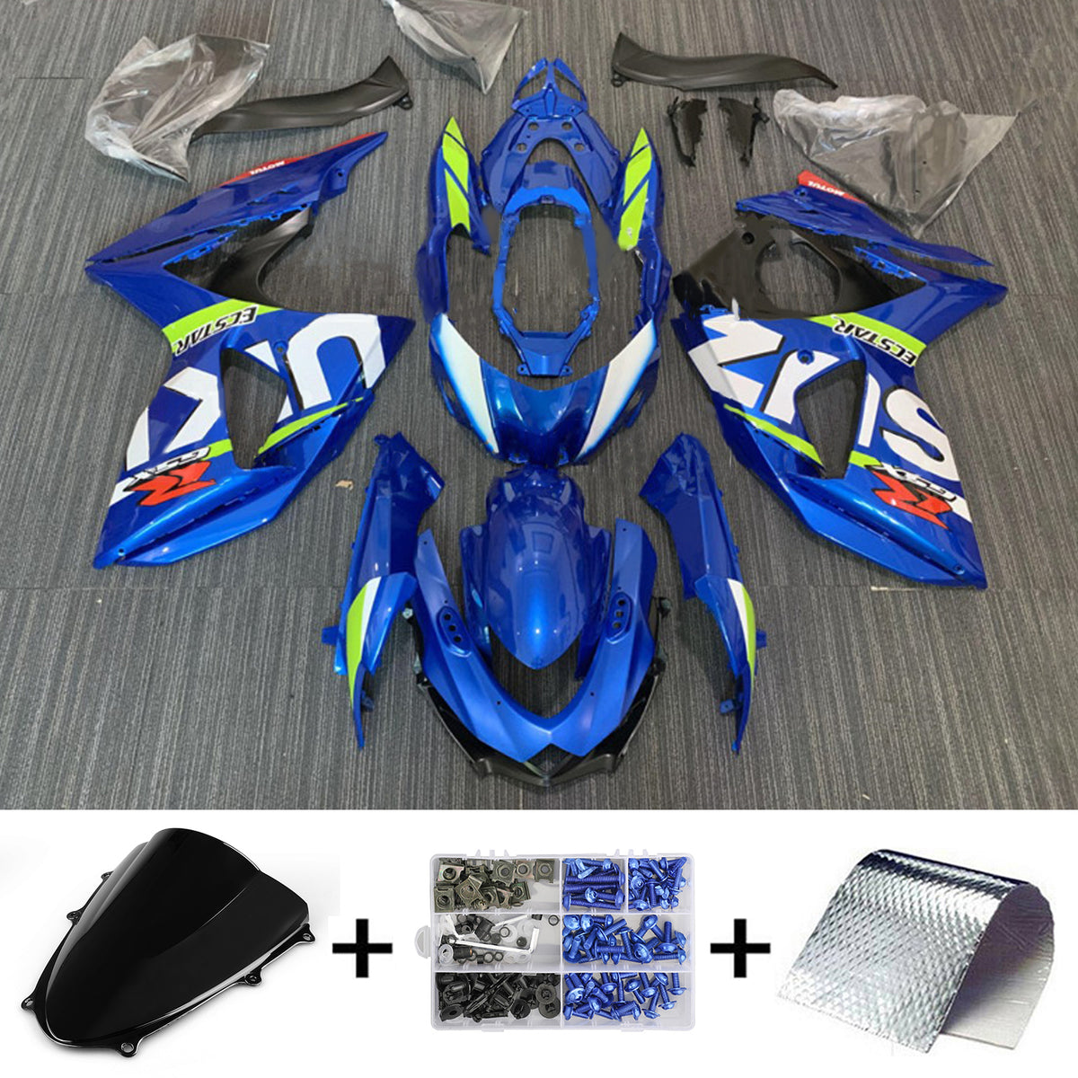 Amotopart 2009-2016 K9 GSXR1000 スズキ ブルー&ライムグリーン フェアリングキット