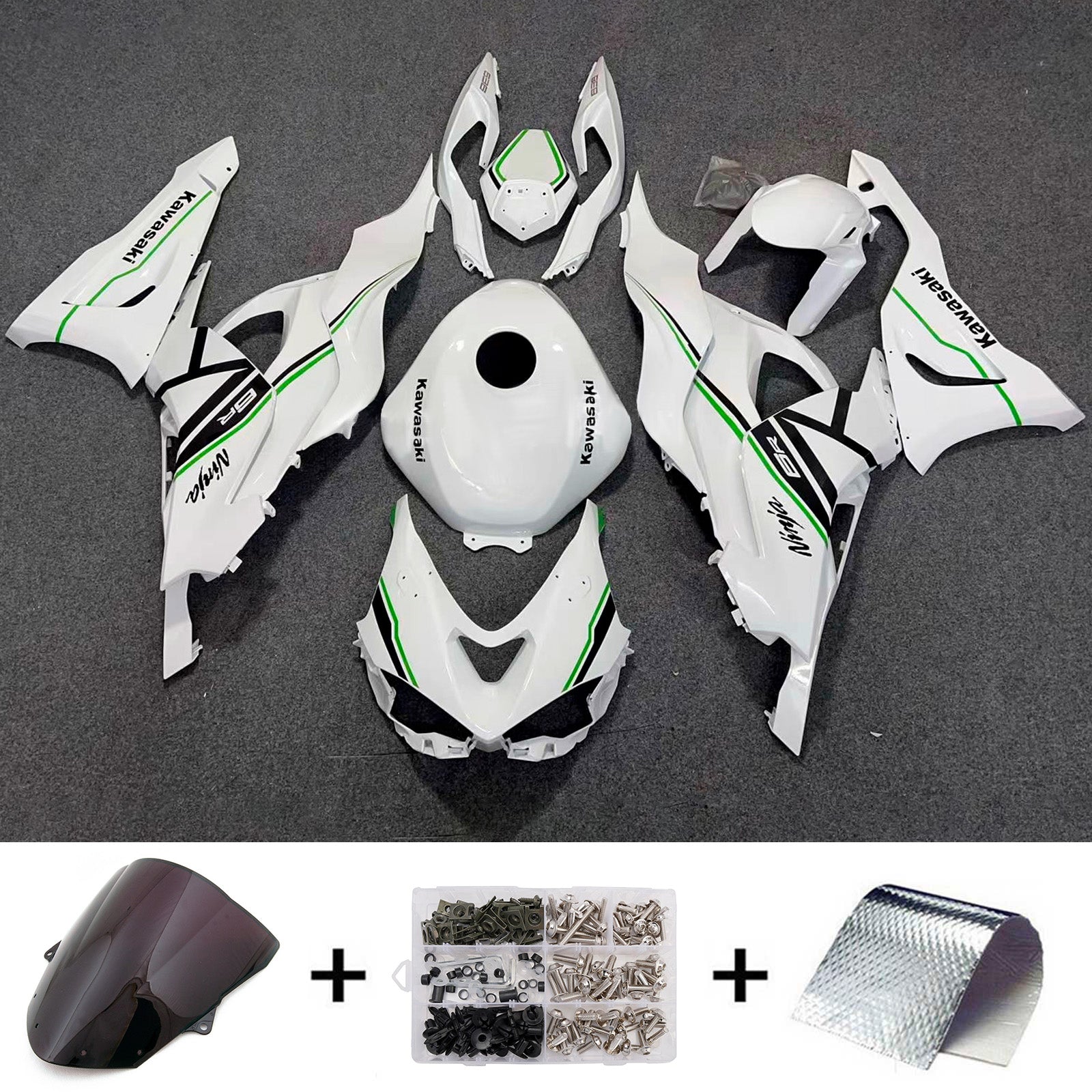 Amotopart 2024-2025 Kawasaki ZX-6R White Black Green Fairing Kit