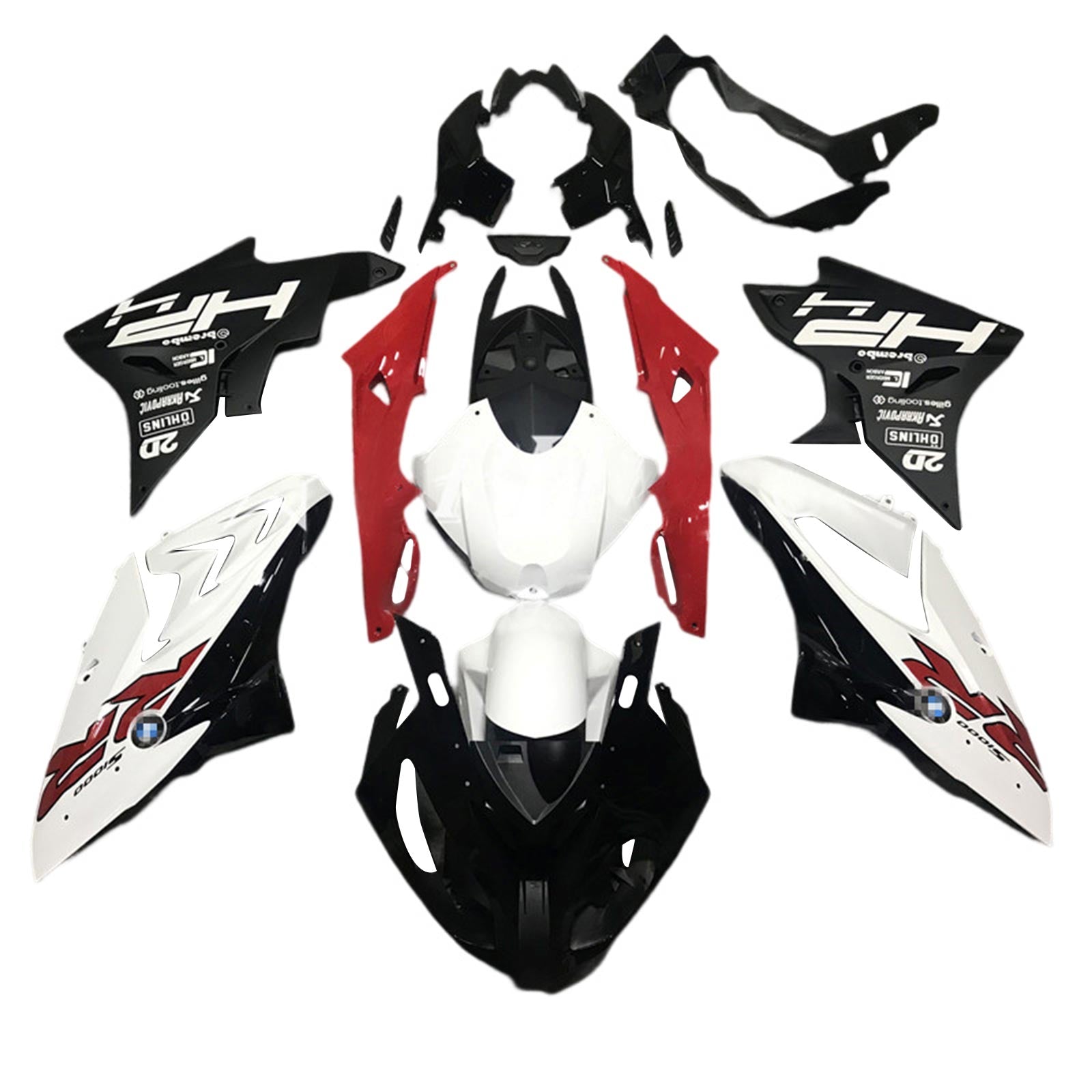 Kit de carénage Amotopart BMW S1000RR 2017-2018 noir et rouge Style2