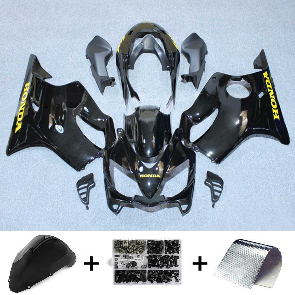 Amotopart 2004-2007 CBR600 F4i Honda Kit de carénage noir avec logo jaune