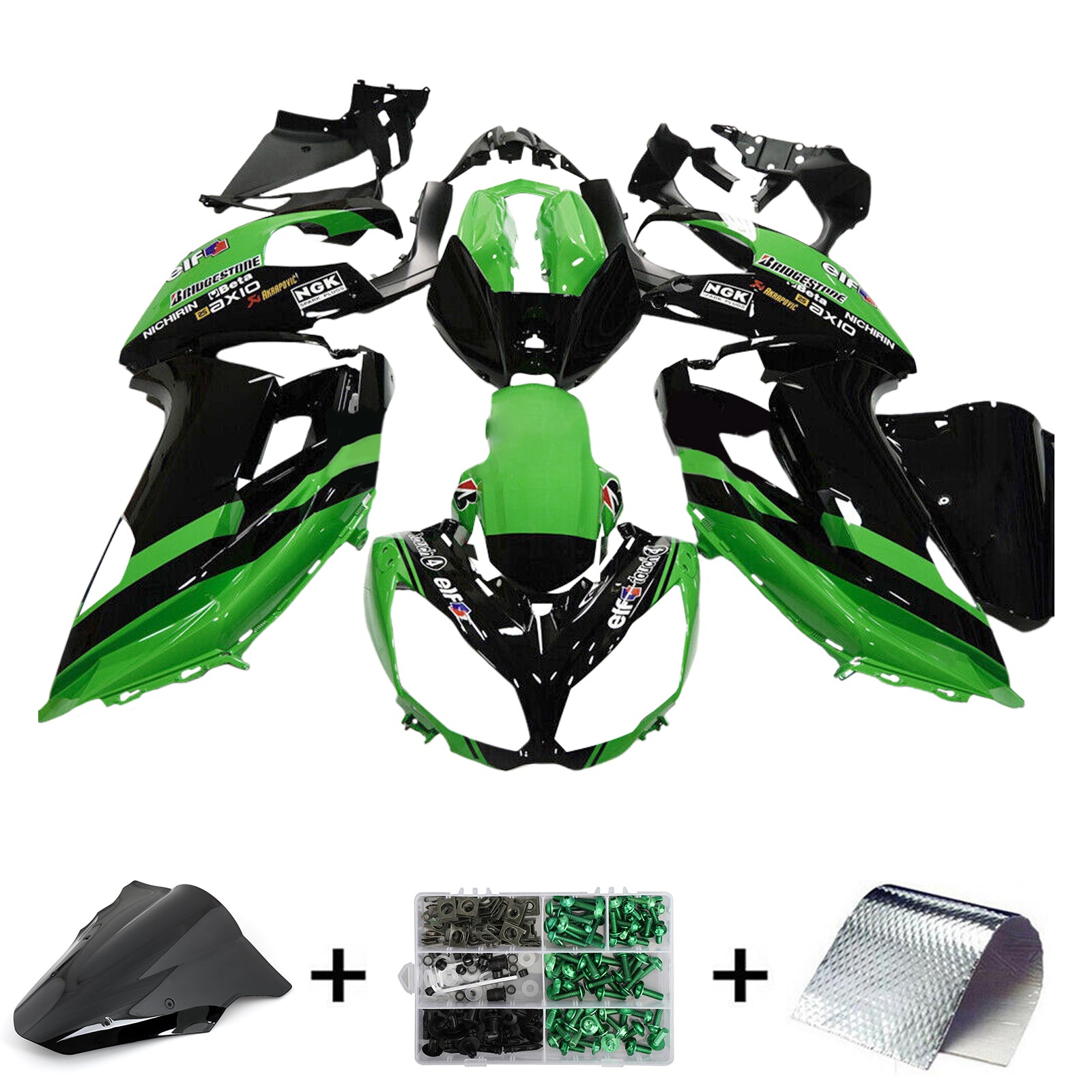 Amotopart 2012-2016 Kawasaki ER6F/Ninja650 グリーン ブラック フェアリングキット