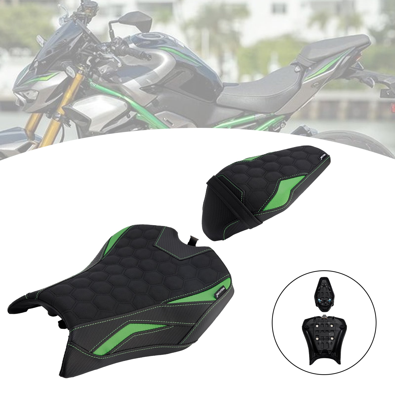 2025 Kawasaki Z900 Zr900-F Front&Rear Raider Passenger Cushion Kit Green2