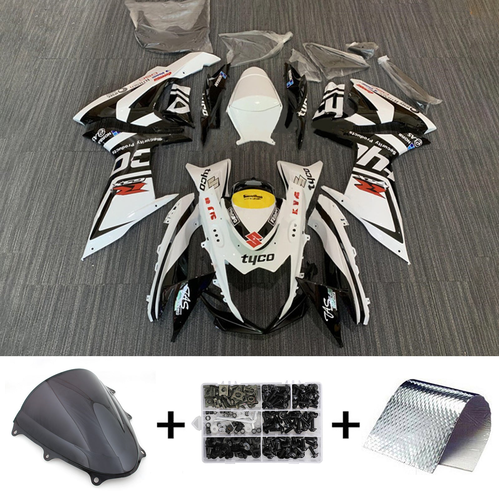 Amotopart 2011-2024 GSXR 600/750 Suzuki Schwarz-Weiß-Verkleidungssatz