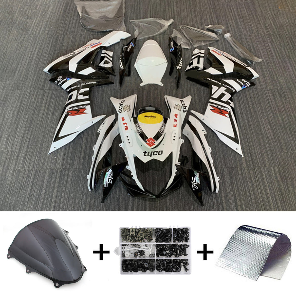 Amotopart 2011-2024 GSXR 600/750 スズキ ブラック&ホワイト フェアリングキット