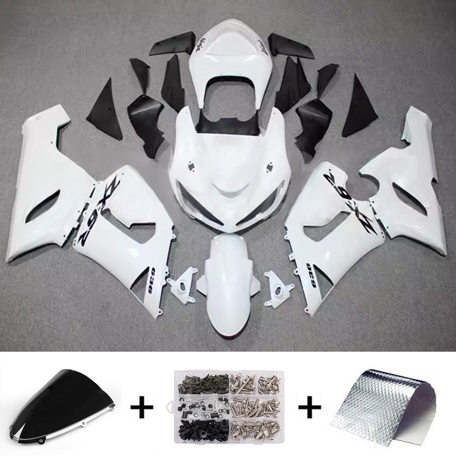 Amotopart 2005-2006 Kawasaki ZX6R 636 White Fairing Kit