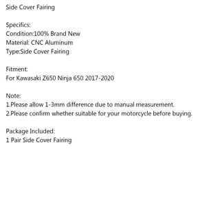 Motorrad Rahmen Seite Abdeckung Schutz Verkleidung für Kawasaki Z650 Ninja 650 2017-2020 Grün