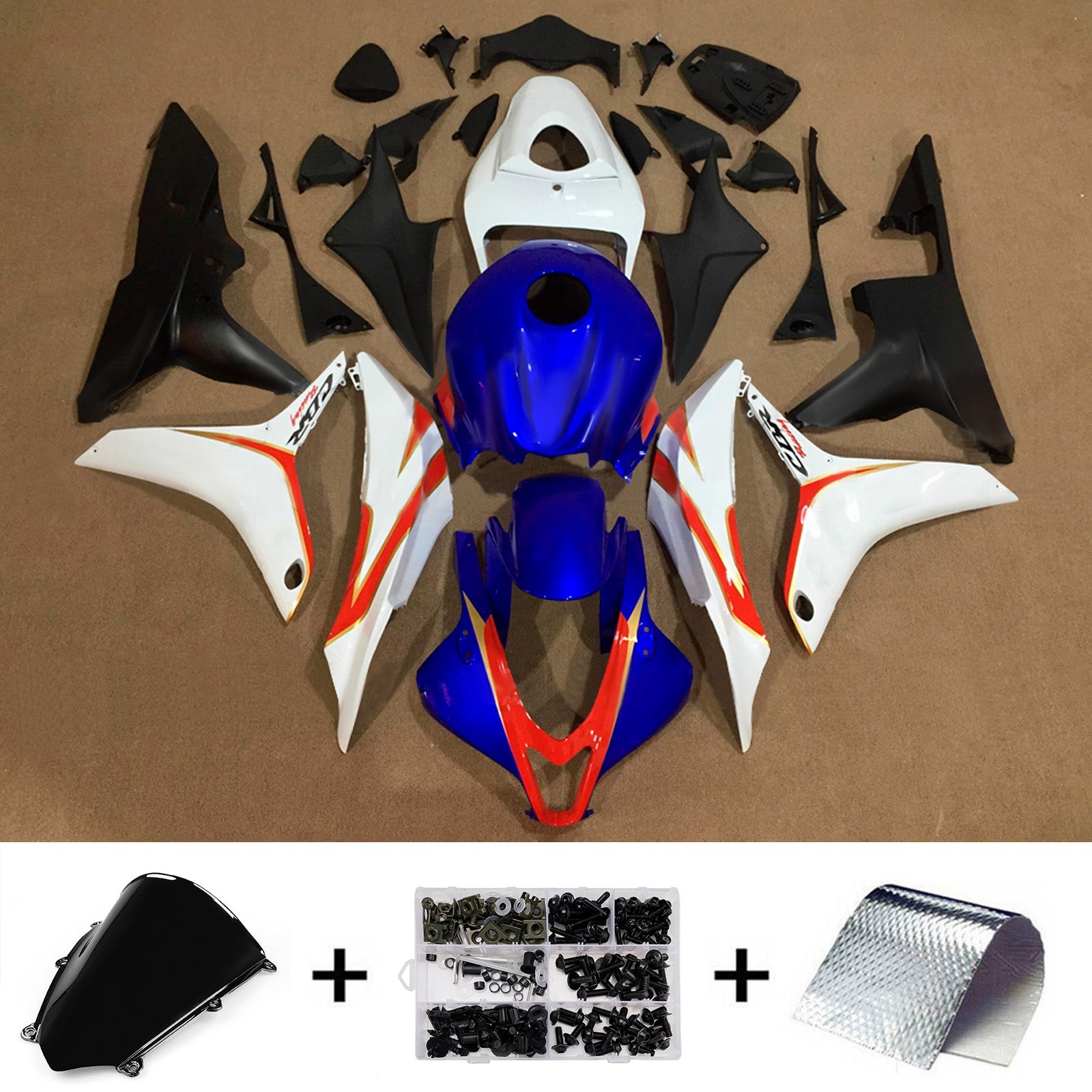 Amotopart 2007-2008 Honda CBR600RR White Blue Fairing Kit