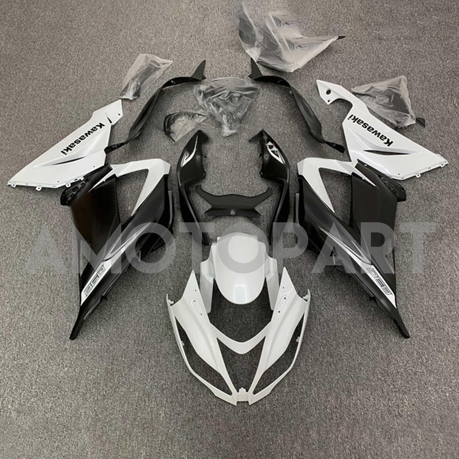 Amotopart Kawasaki ZX6R 636 2013-2018 Weiß&Schwarz mit Logo-Verkleidungssatz