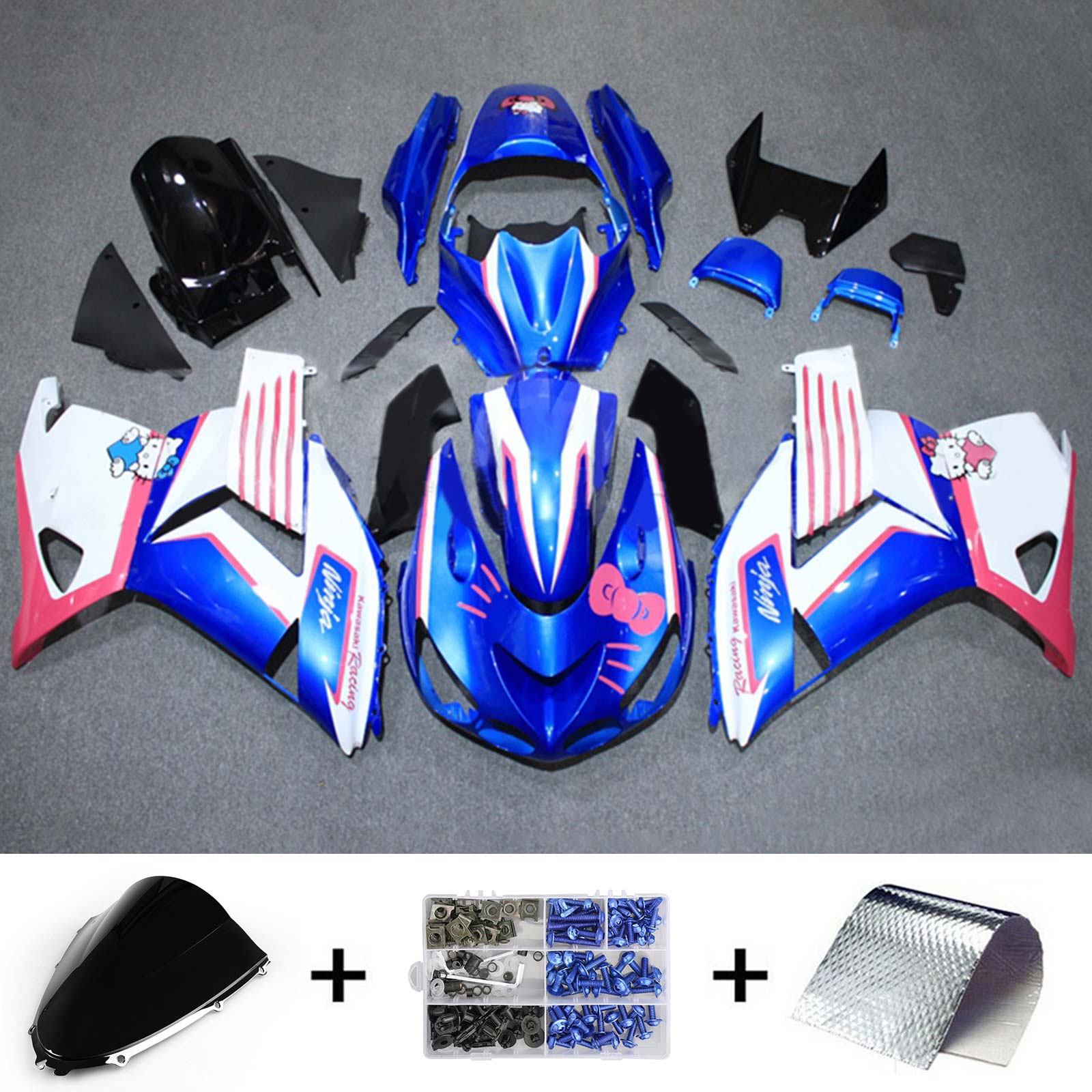 Amotopart 2006–2011 Kawasaki ZX14R Blau und Pink Verkleidungsset