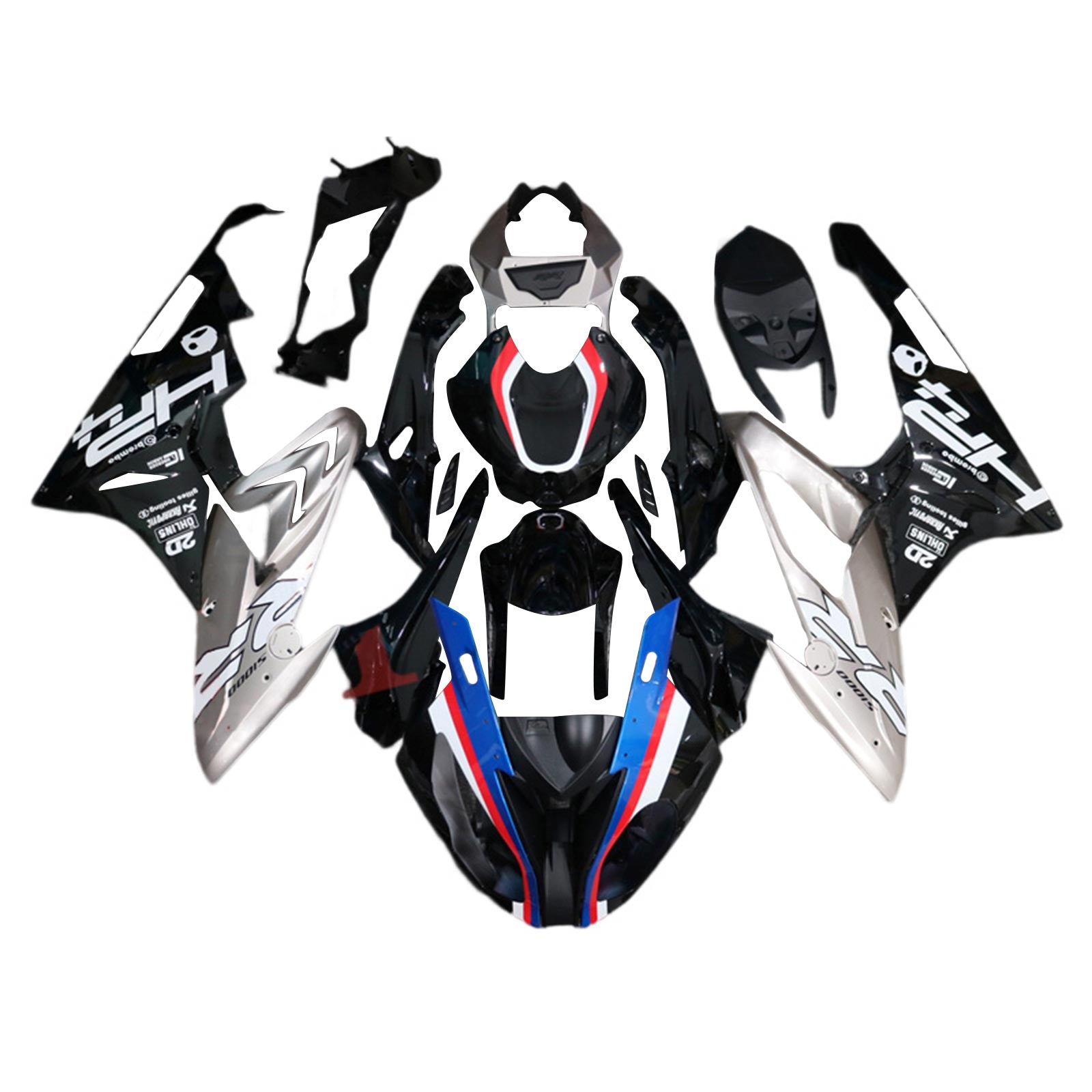 Kit de carénage Amotopart BMW S1000RR 2015-2016 noir et argent