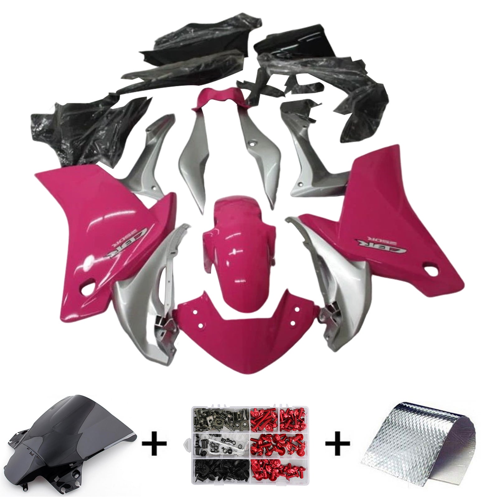 Amotopart 2011-2015 CBR250R Honda Kit de carenado rosa y gris