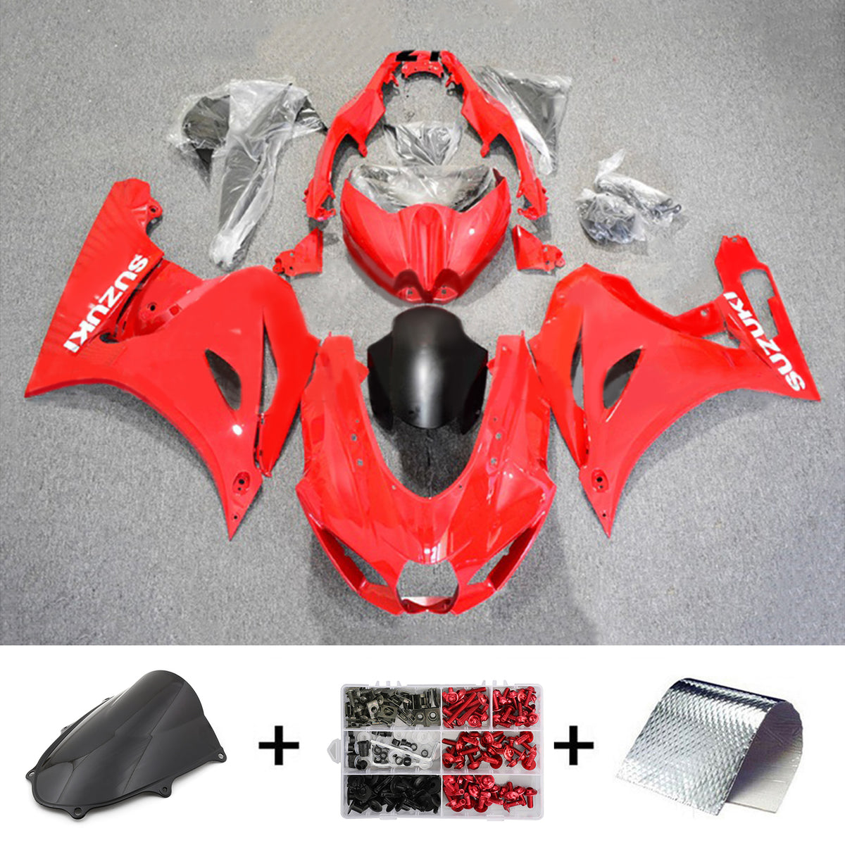 Amotopart 2017-2024 K17 GSXR1000 Suzuki rojo con kit de carenado con logotipo blanco