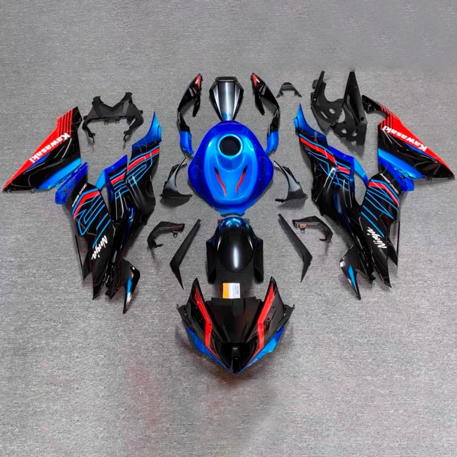 Amotopart 2019-2023 Kawasaki ZX6R Black Blue Red Fairing Kit