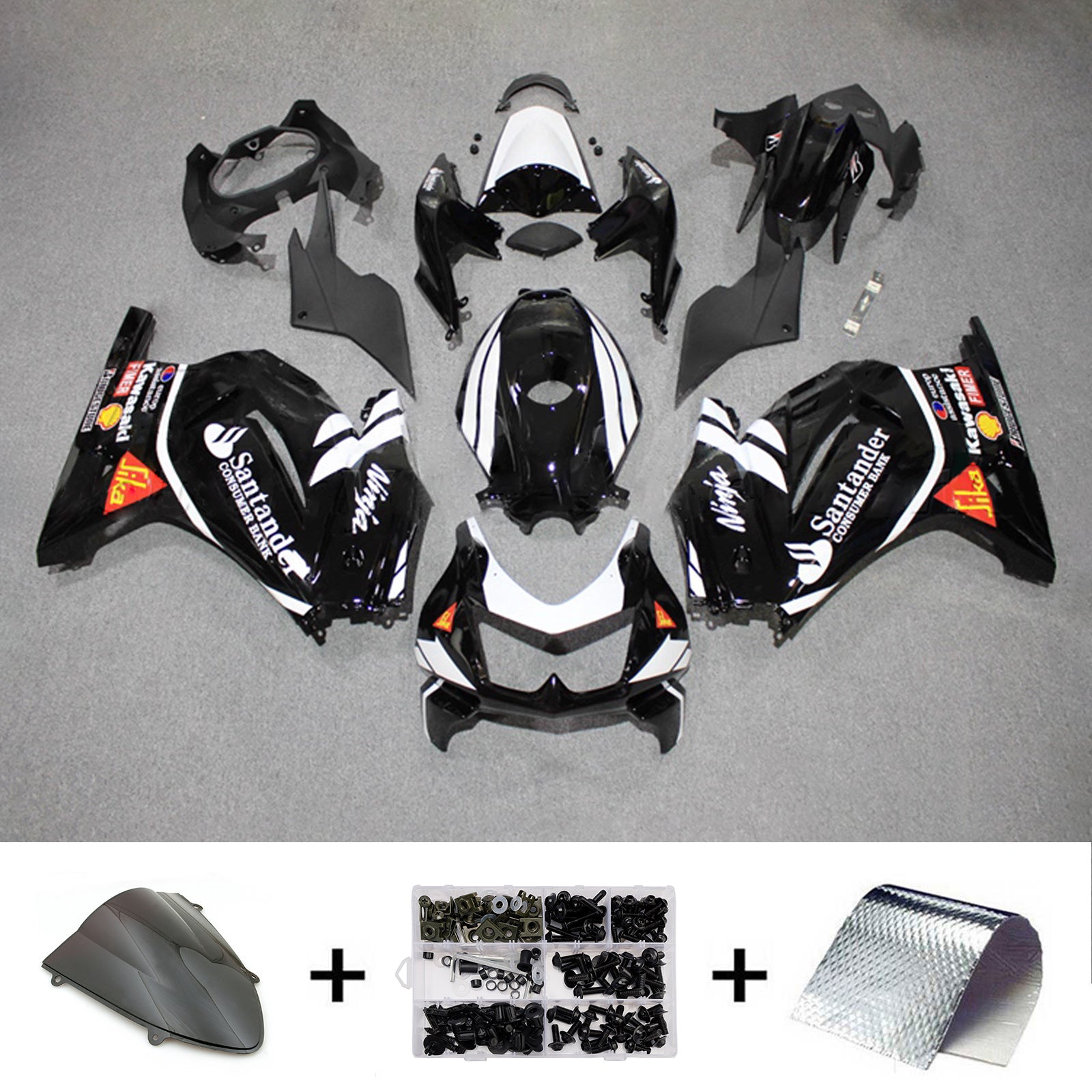 Amotopart 2008-2012 Kawasaki EX250/Ninja250R Black White Orange Fairing Kit