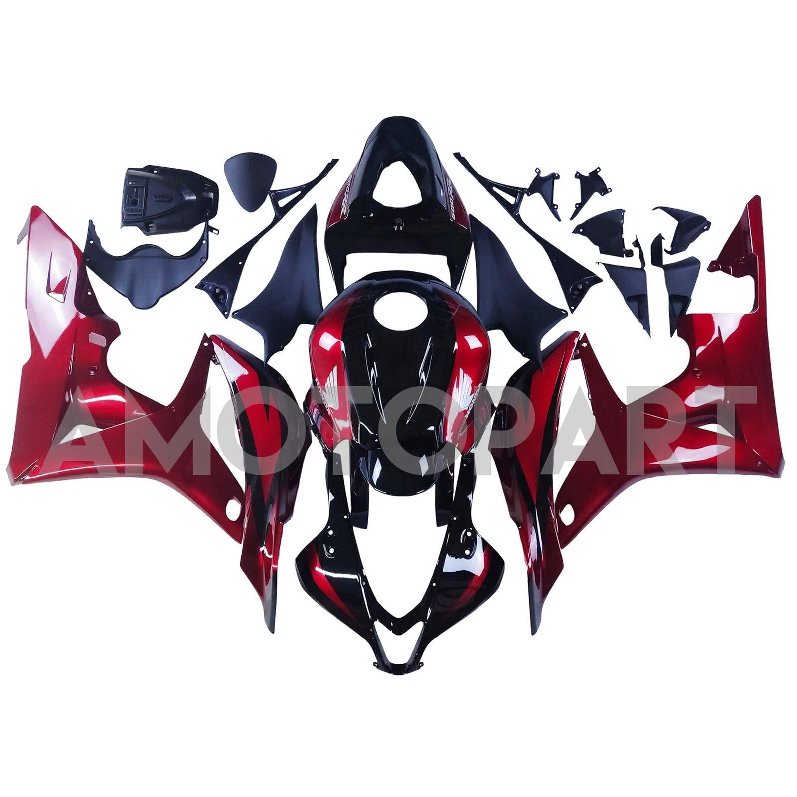 Amotopart 2007–2008 Honda CBR600RR Schwarz-Rot-Verkleidungsset
