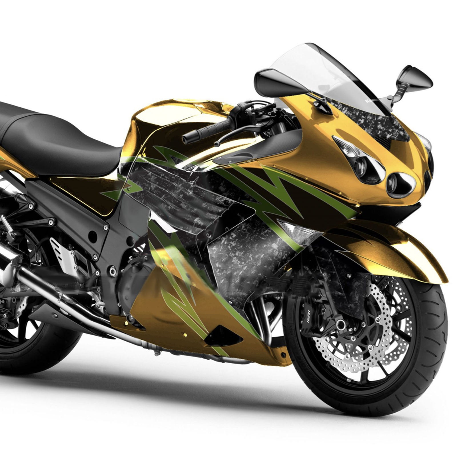 Amotopart 2006-2011 Kawasaki ZX14R ZZR1400 Gold Forged Carbon Fiber Pattern Fairing Kit
