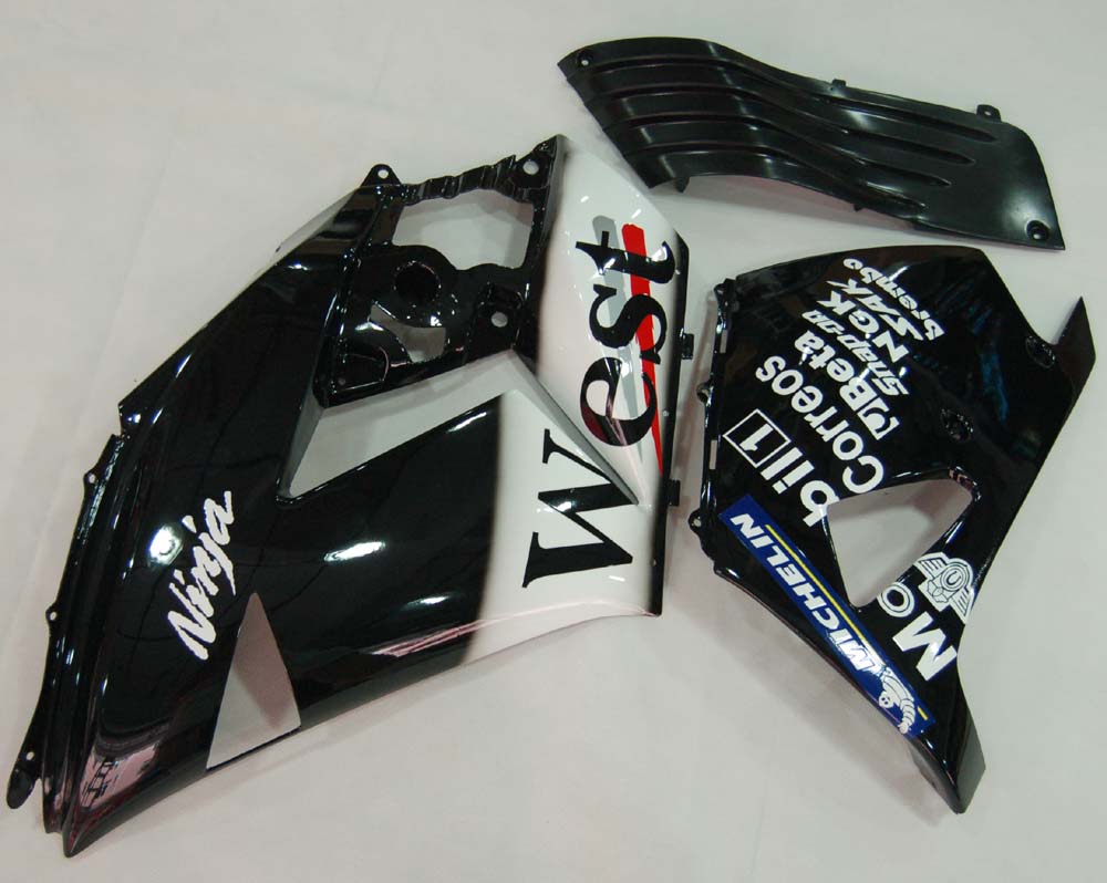 Amotopart 2006–2011 Kawasaki ZX14R Verkleidungsset in Schwarz mit weißen Logos