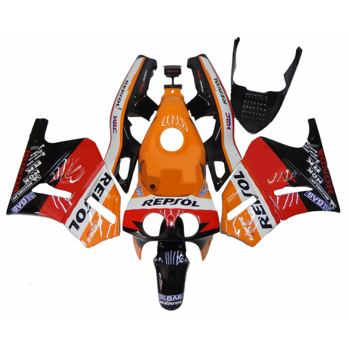 Amotopart 1988–1992 Honda VFR400R NC30 Schwarz Orange Rot Weiß Verkleidungsset