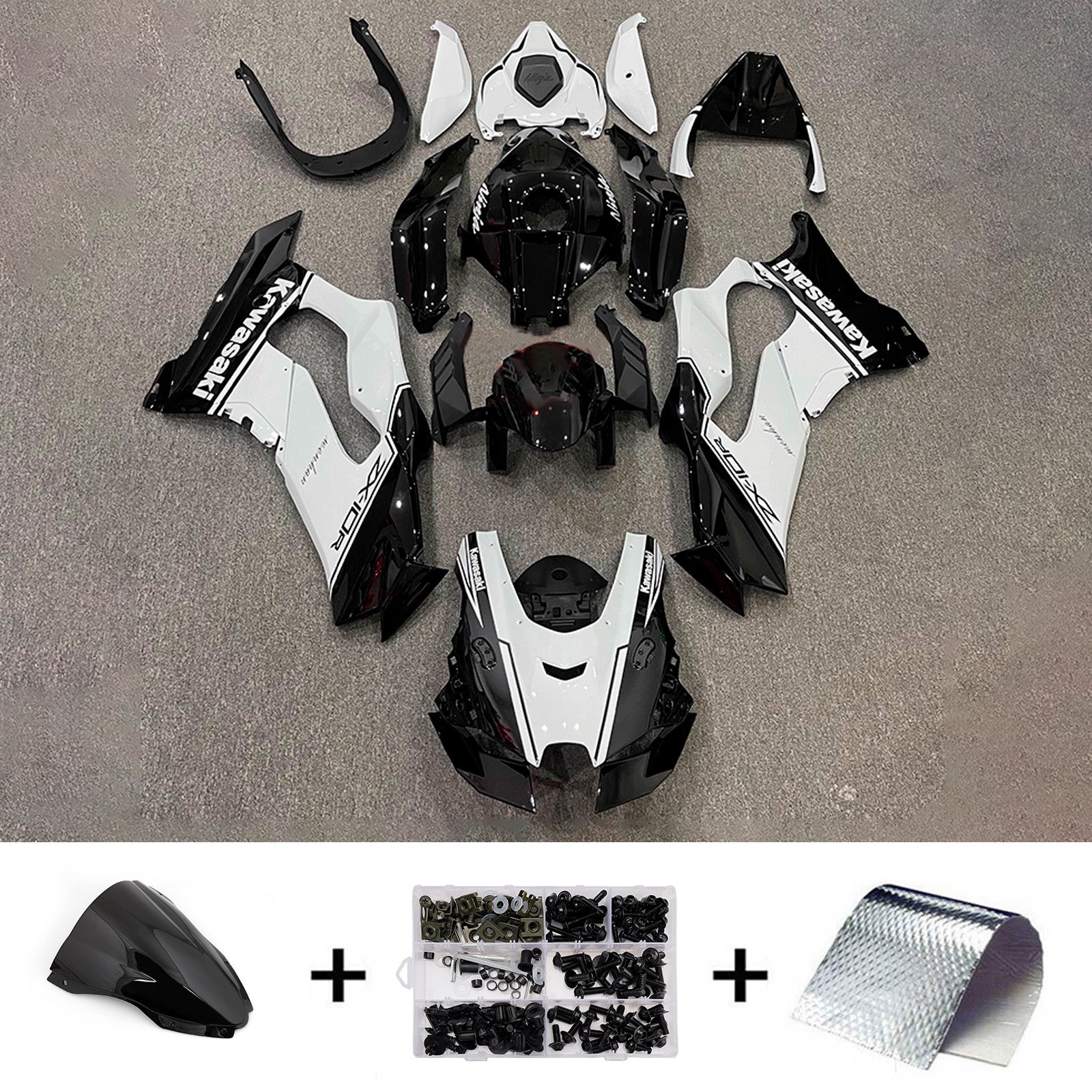 Amotopart 2021-2025 Kawasaki ZX-10R/ZX-10RR Black & White Fairing Kit