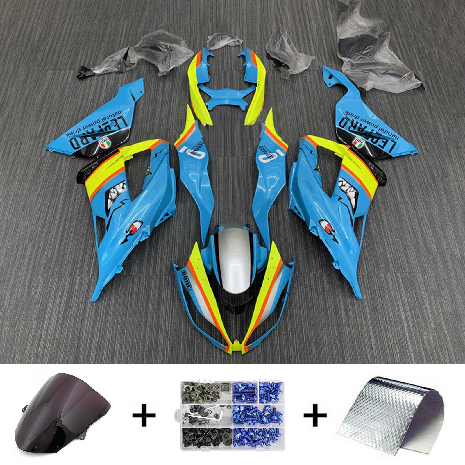 Kit de carenado Amotopart Kawasaki ZX6R 636 2013-2018 azul y amarillo