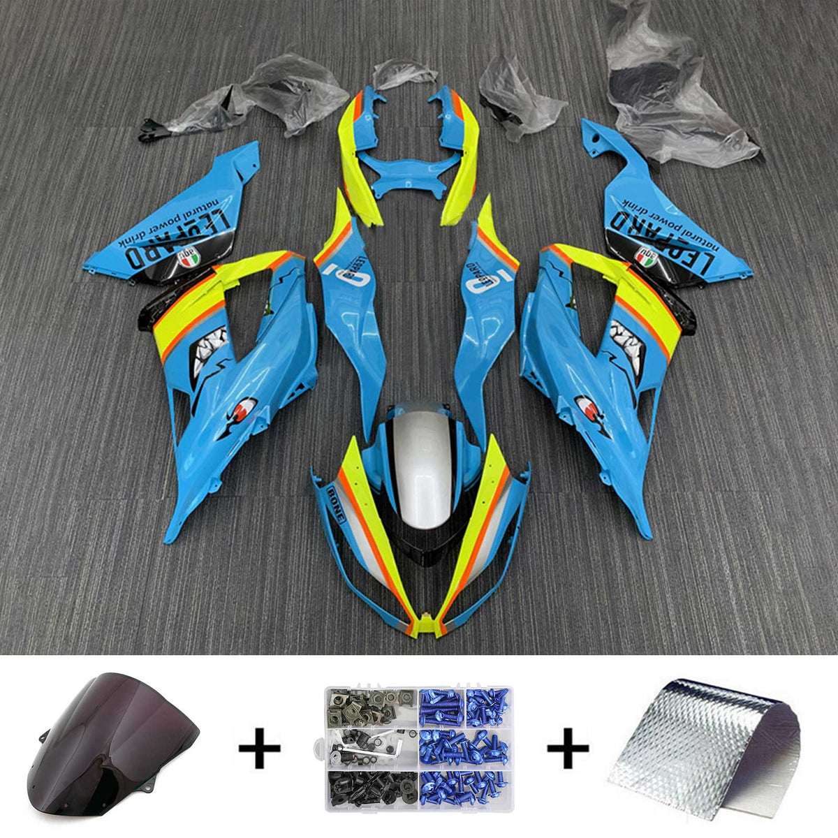 Amotopart Kawasaki ZX6R 636 2013-2018 ブルー&イエロー フェアリングキット