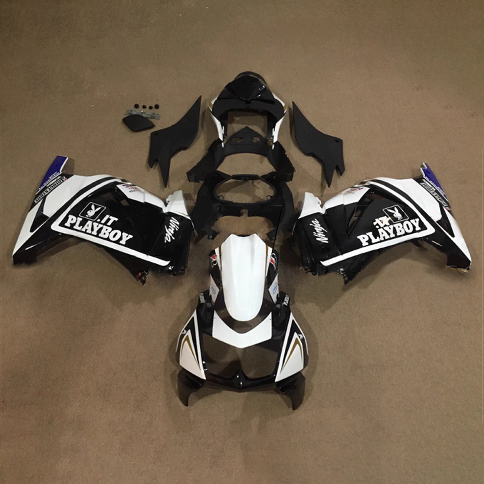 Amotopart 2008-2012 Kawasaki EX250/Ninja250R Black White Blue Fairing Kit