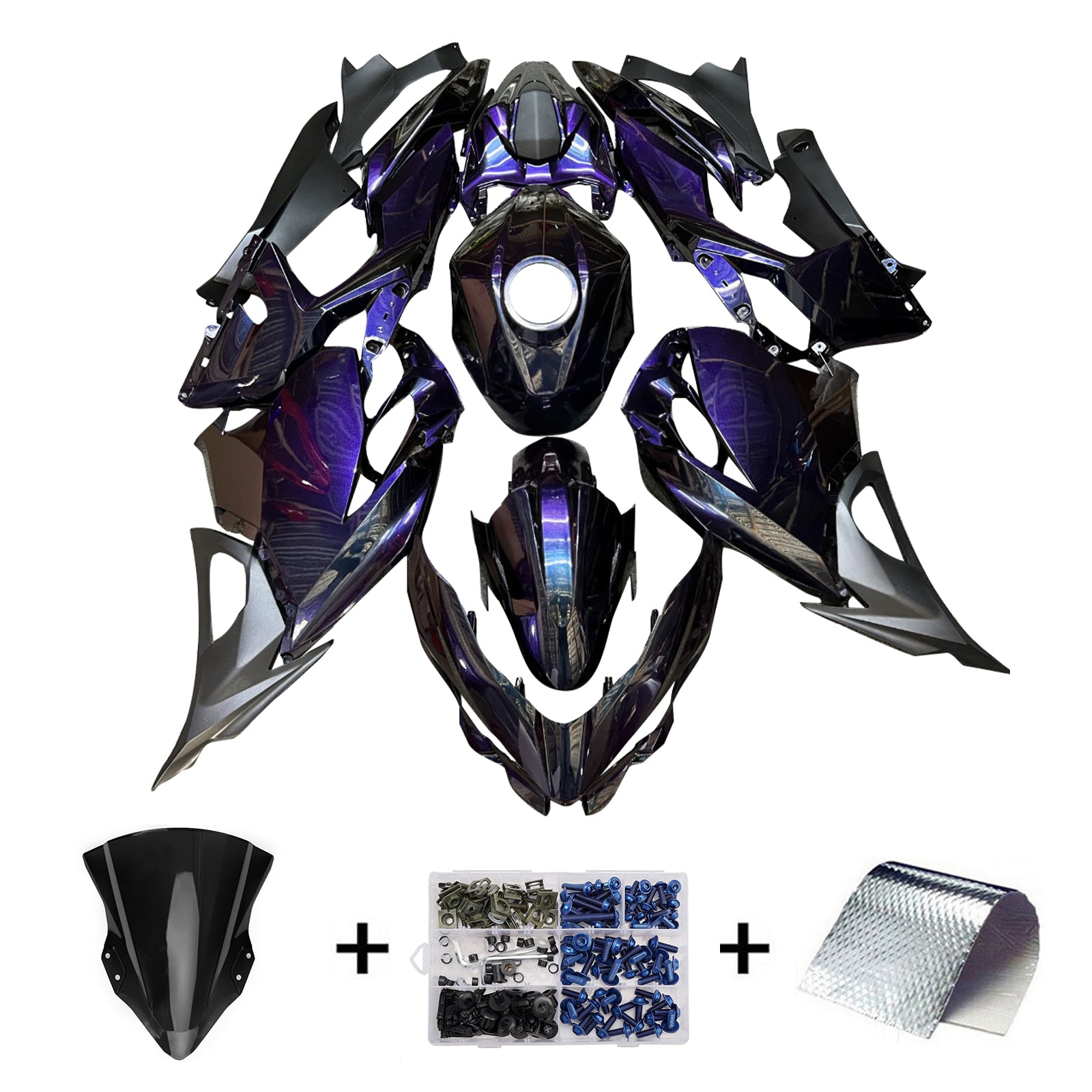Amotopart 2018-2024 Kawasaki EX400 Ninja400 Gradient Purple Blue Fairing Kit