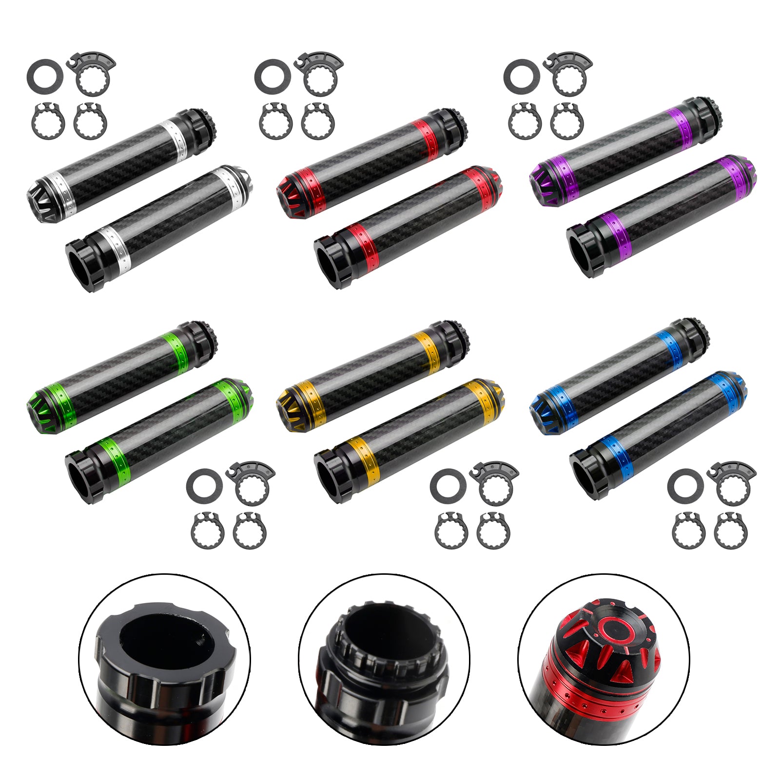 7/8"/22Mm Motorcycle Handle Bar Carcon Grips Universal Green For Motorcycles Silver