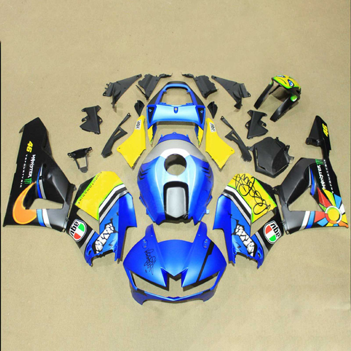 Amotopart 2013-2023 F5 CBR600RR Honda Yellow&Blue Style2 Fairing Kit