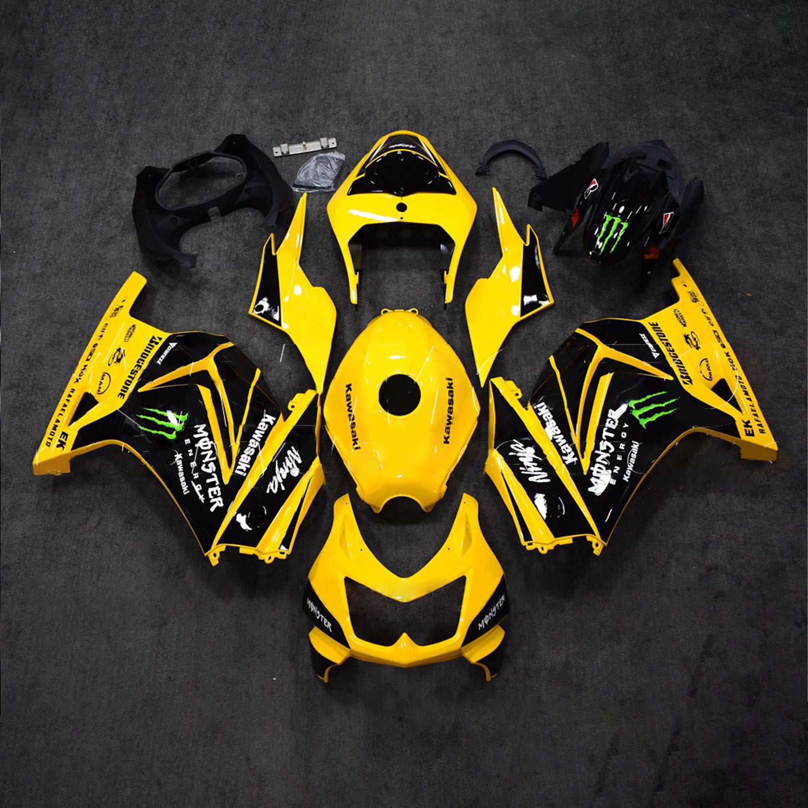 Amotopart 2008-2012 Kawasaki EX250/Ninja250R Black Yellow Fairing Kit