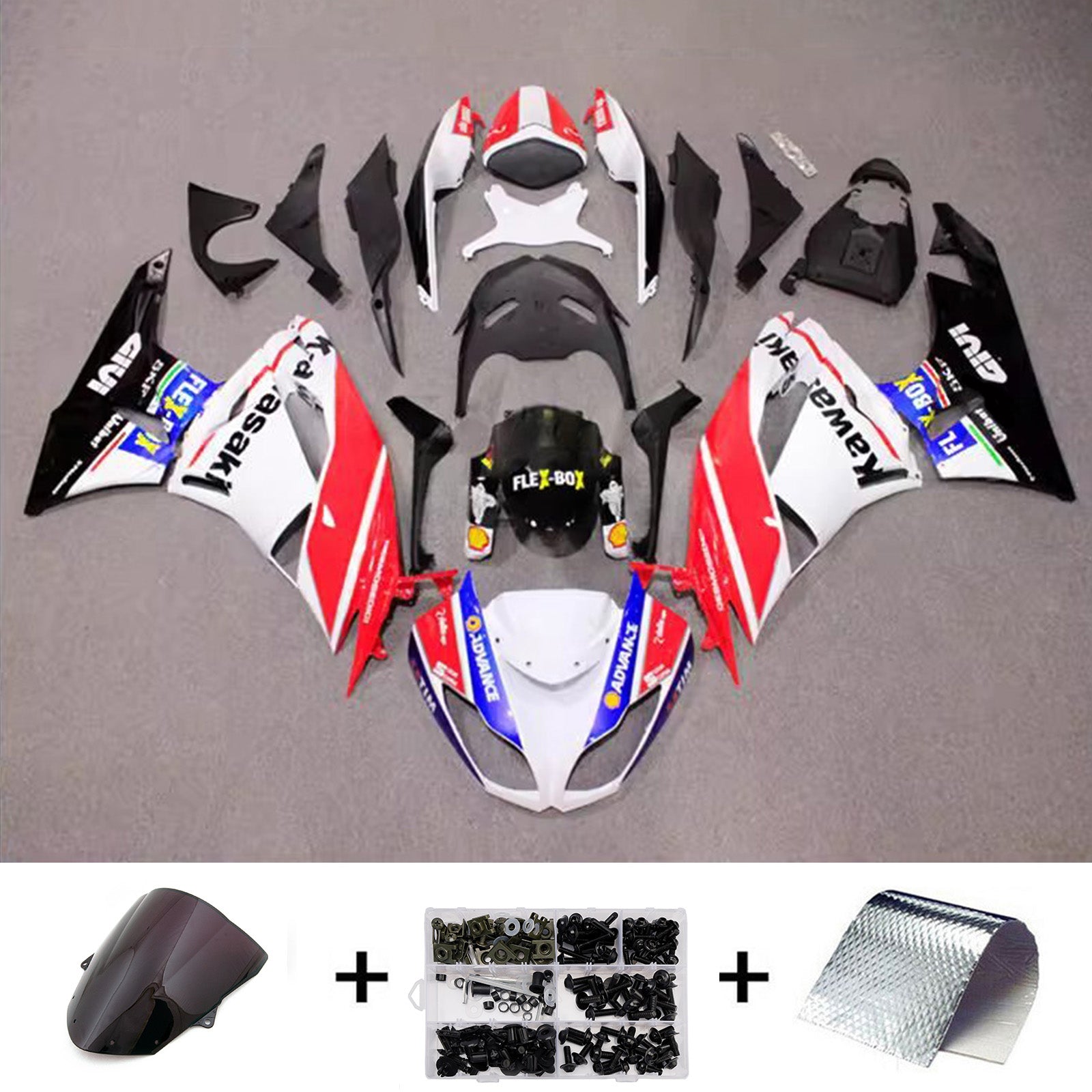 Amotopart 2009-2012 Kawasaki ZX6R 636 White Black Blue Red Fairing Kit