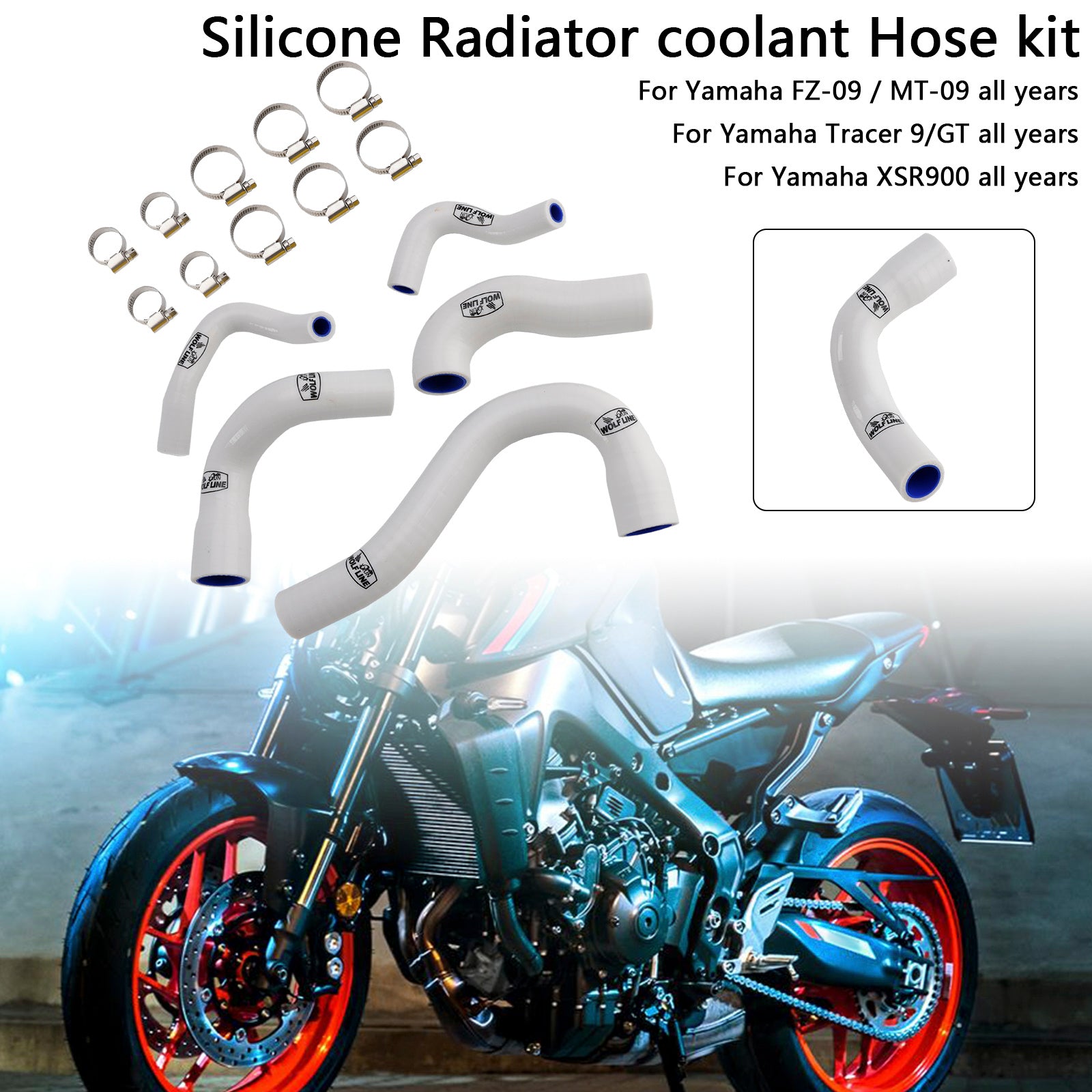 All Years Yamaha MT-09 XSR900 Tracer 9/GT Silicone Radiator coolant Hose