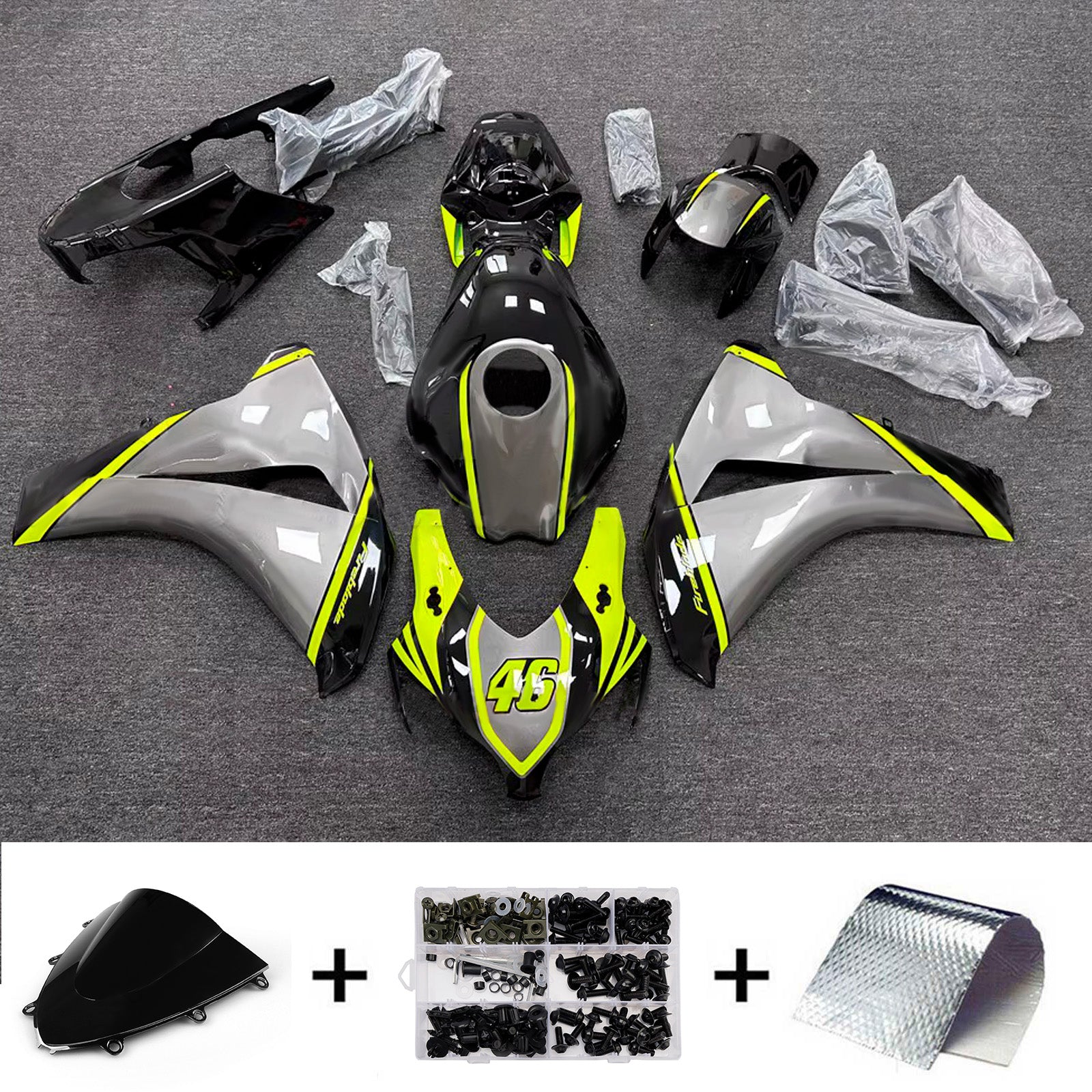 Amotopart 2008-2011 Honda CBR1000RR Gul/sort/grå kåbesæt