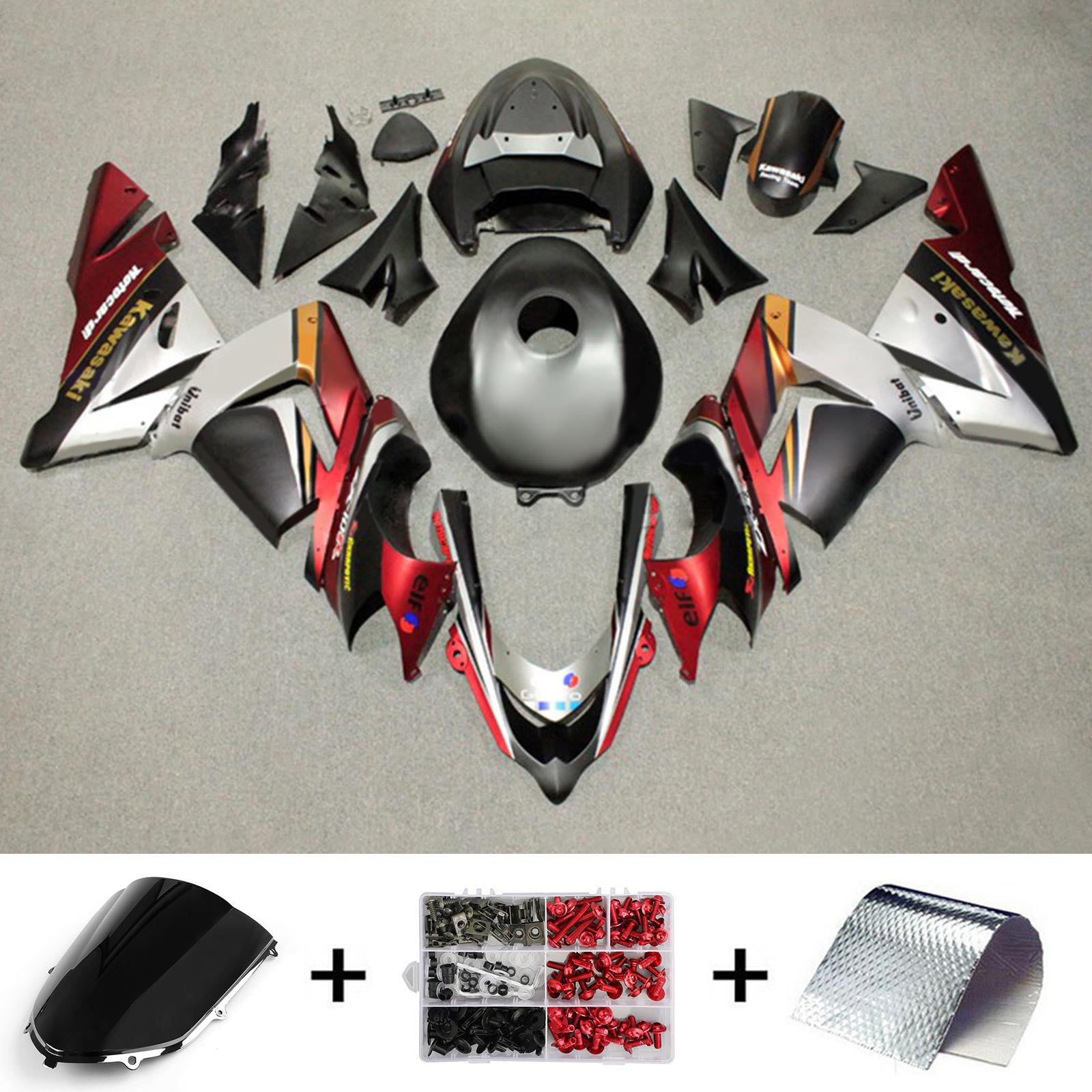 Amotopart 2004-2005 ZX10R カワサキ マットレッド&シルバー フェアリングキット