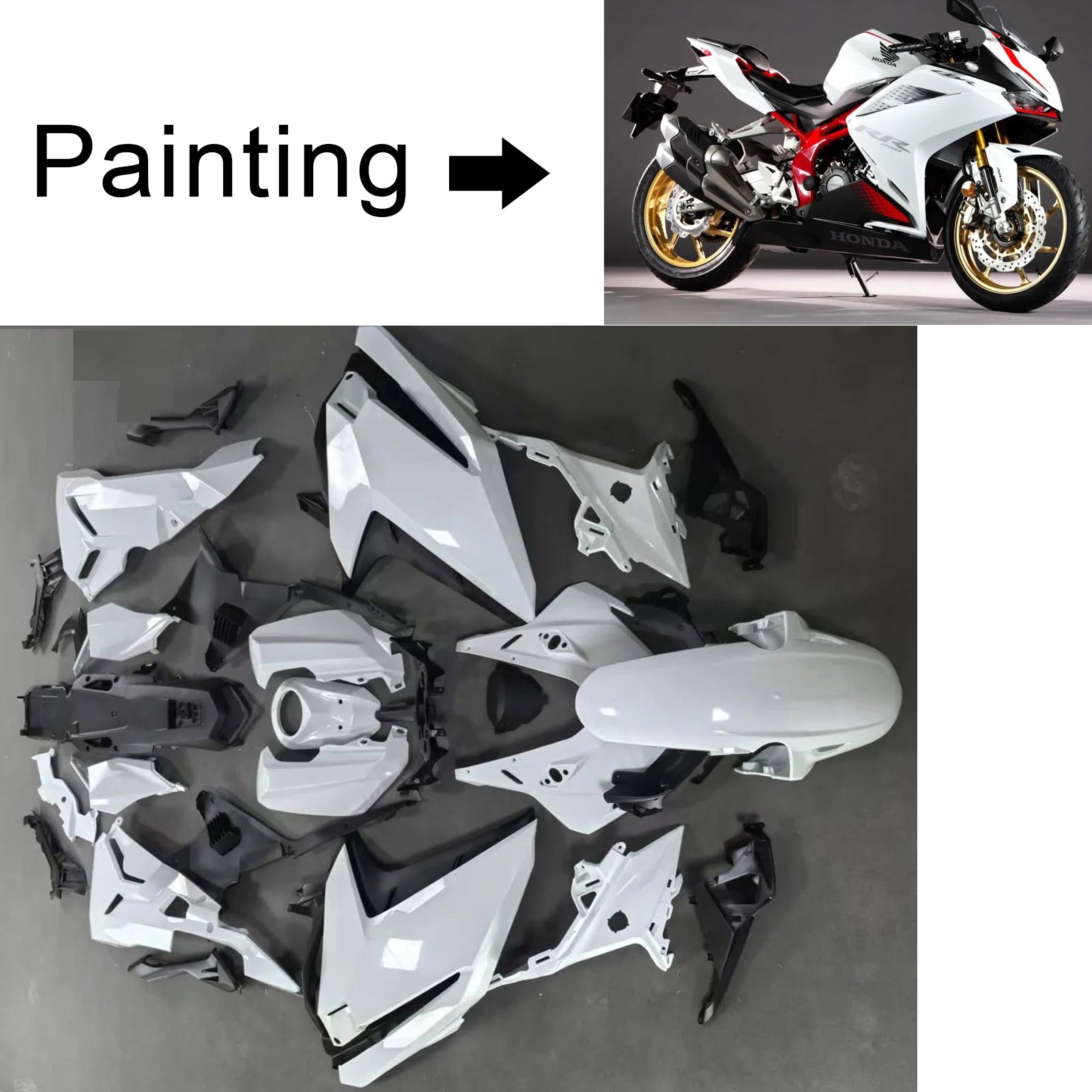 Amotopart 2017-2022 Honda CBR250RR White Black Fairing Kit