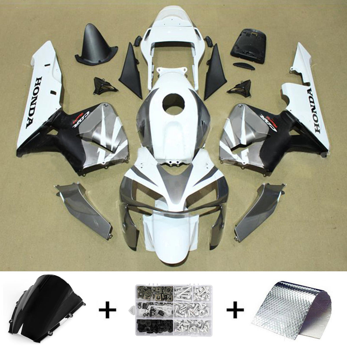 Amotopart 2003-2004 ホンダ CBR600RR ホワイト ブラック フェアリングキット