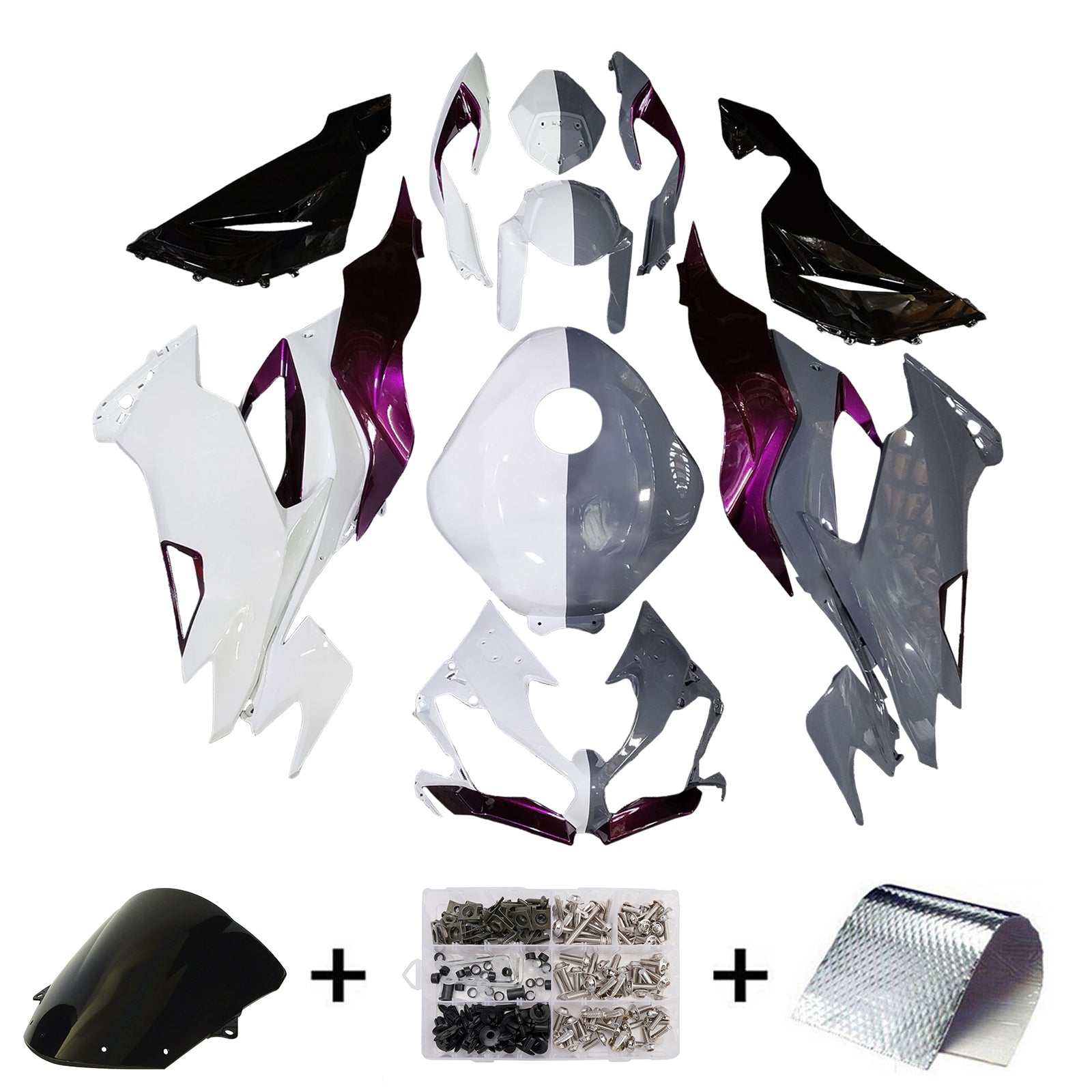 Amotopart 2019-2023 Kawasaki ZX6R White Gray Purple Black Fairing Kit