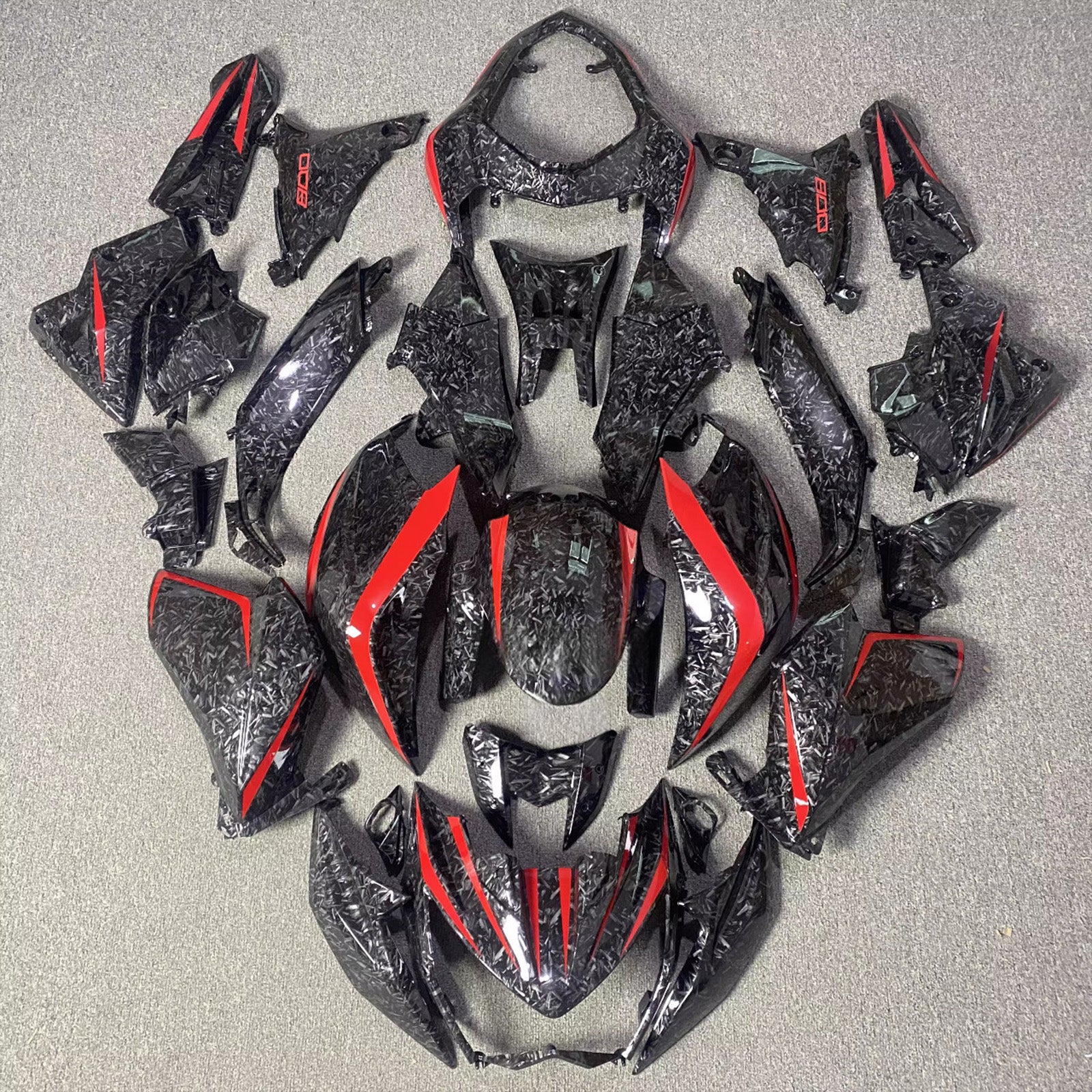 Amotopart 2013-2018 Kawasaki Z800 Red Black Forged Carbon Fiber Pattern Fairing Kit