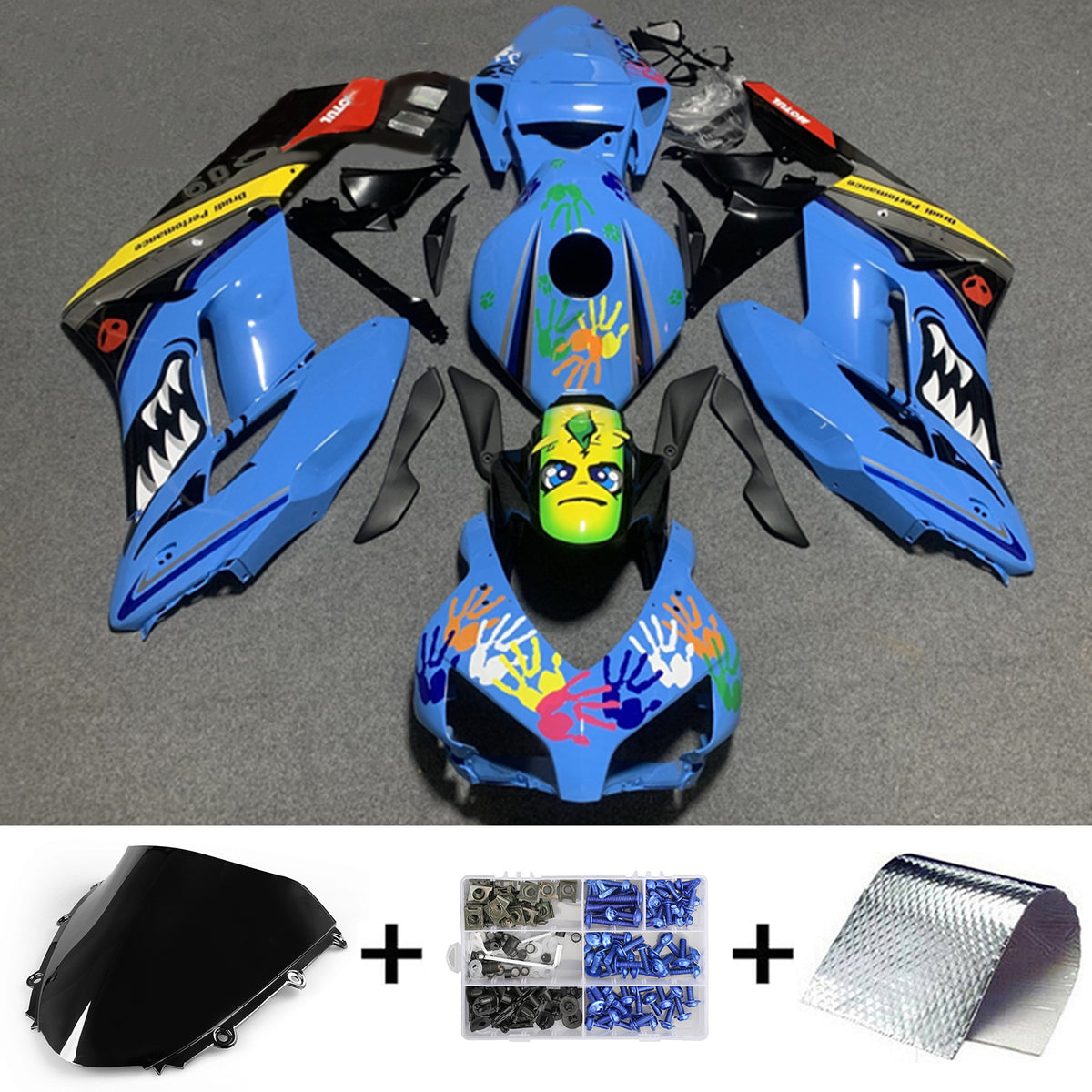 Amotopart 2004-2005 Honda CBR1000RR azul con kit de carenado gráfico