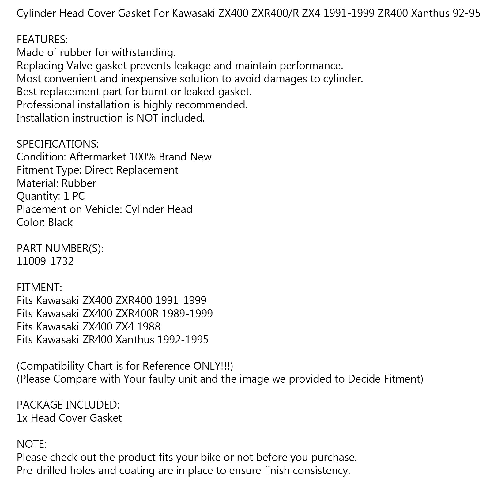 Zylinderkopfdeckeldichtung für Kawasaki ZX400 ZXR400 ZX-4 ZR400 Nr. 11009-1732