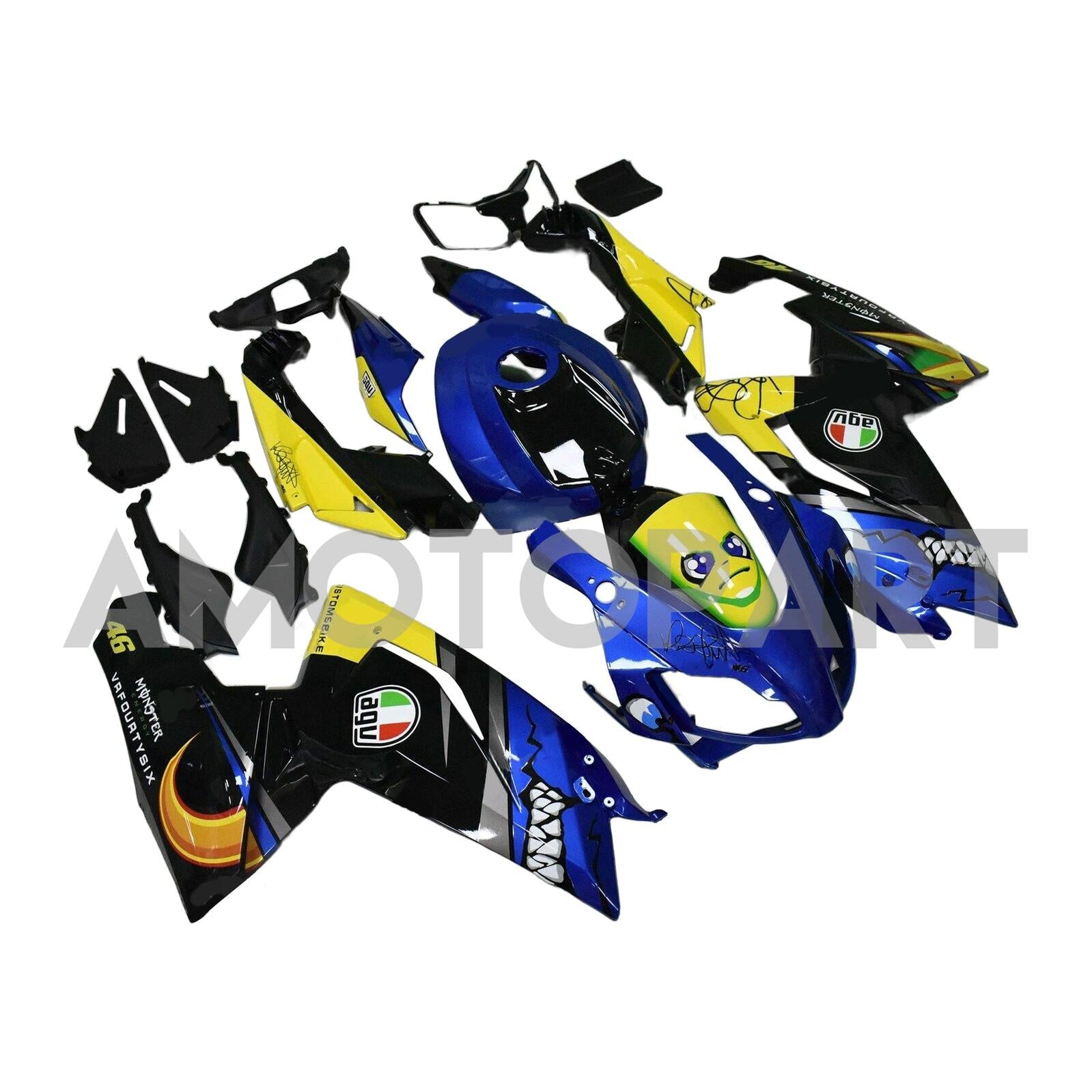 Amotopart Aprilia RS125 Bleu 2006-2011&Kit de carénage Yellow Monster