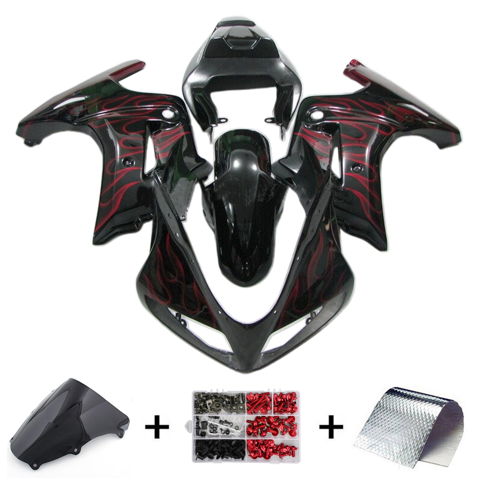 Amotopart 2003-2013 SV650 Suzuki Kit de carénage flamme noire et rouge