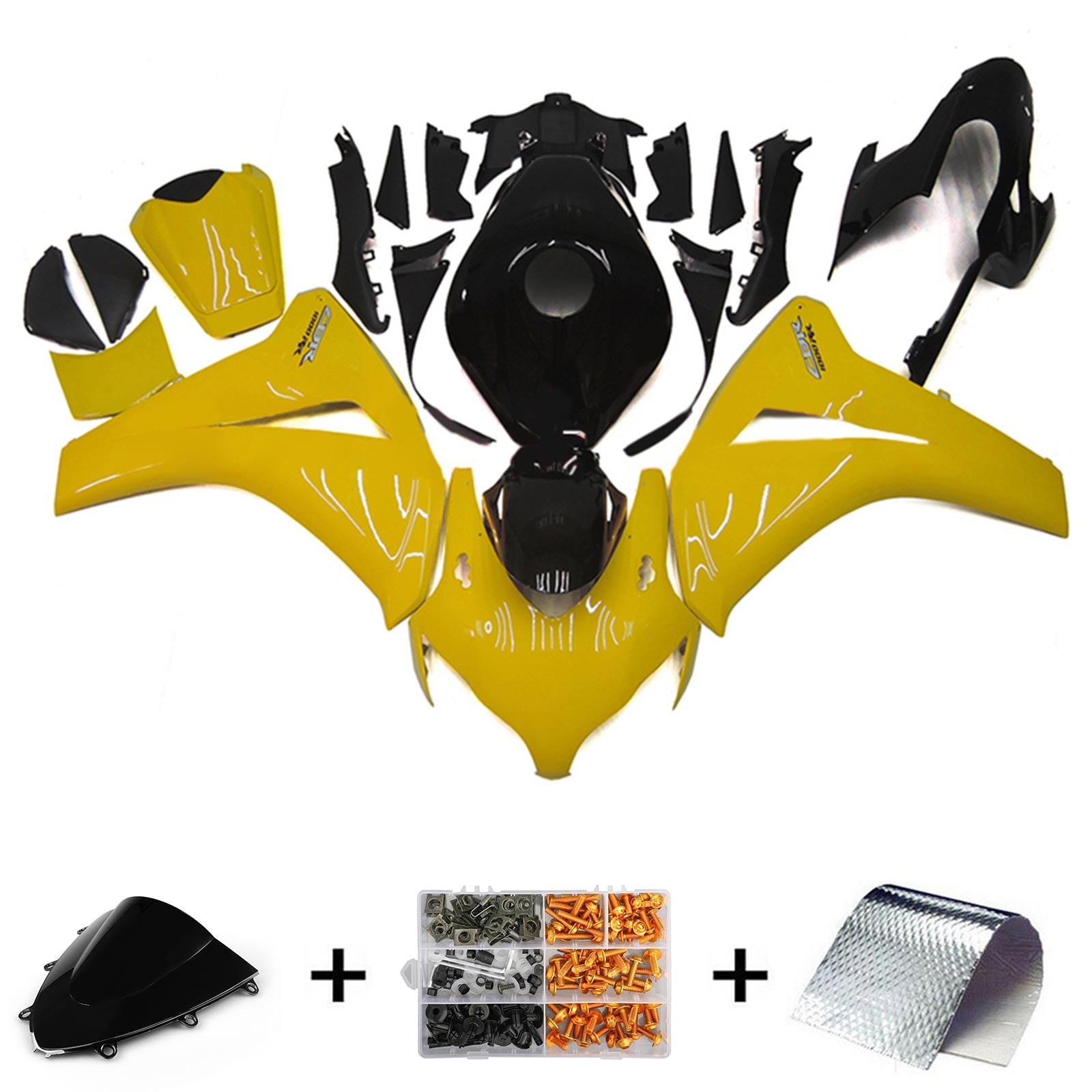 Amotopart 2008-2011 Honda CBR1000RR Kit de carénage jaune et noir