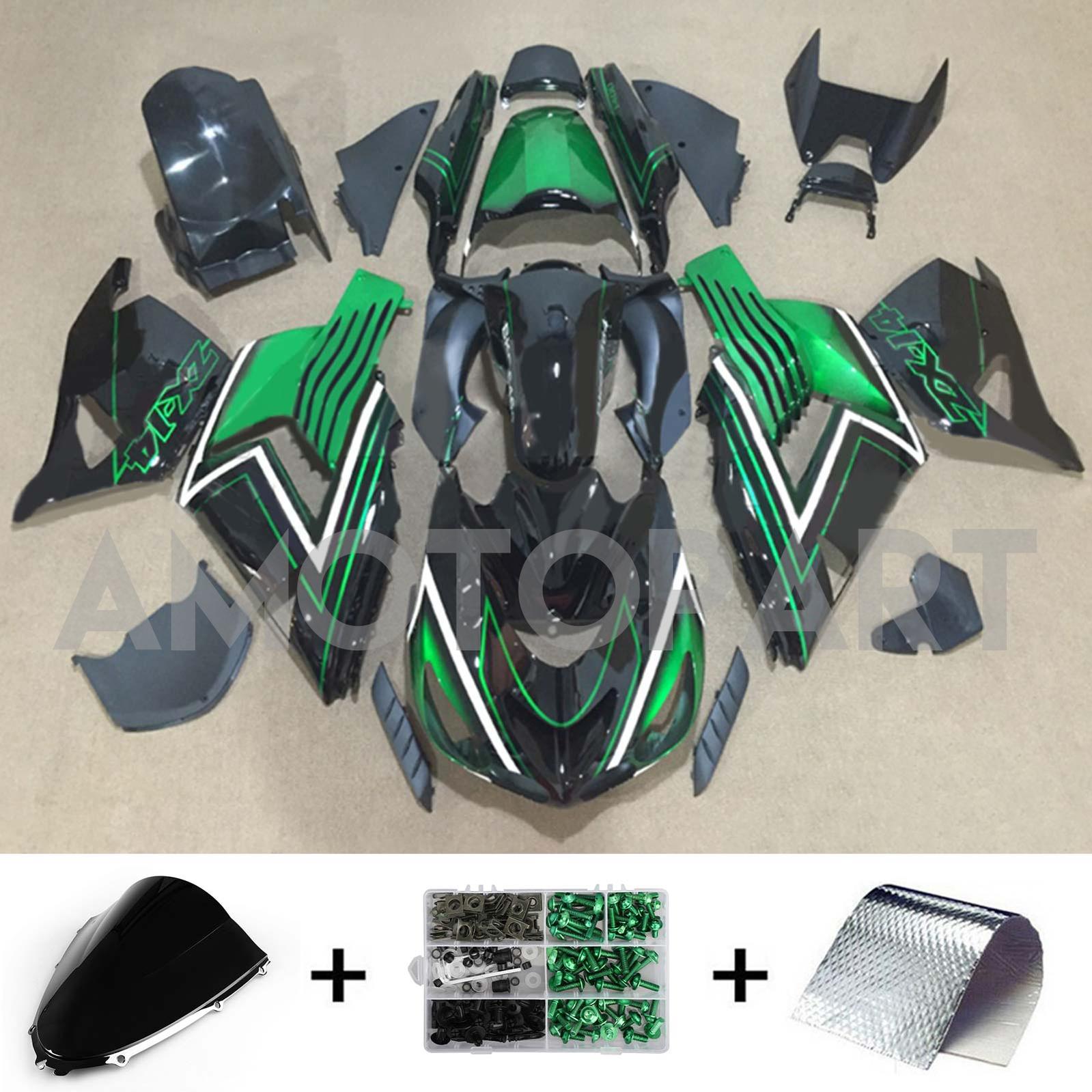 Amotopart 2006-2011 Kawasaki ZX14R Green Stripe&Black Style2 Fairing Kit