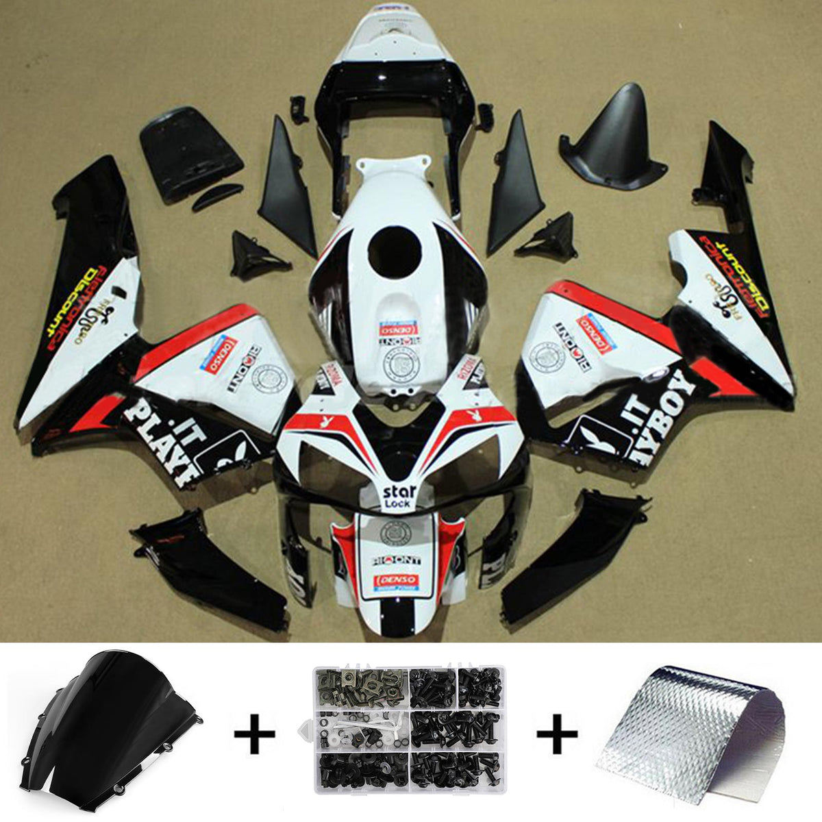 Amotopart 2003-2004 Honda CBR600RR Kit de carenado blanco negro rojo